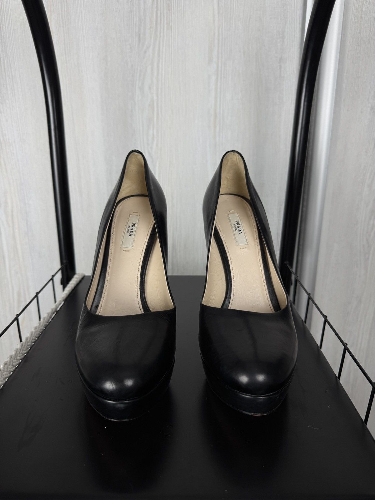 Prada PRADA Leather Platform Pumps Black sz 41 Size US 11 / IT 41 - 5 Thumbnail
