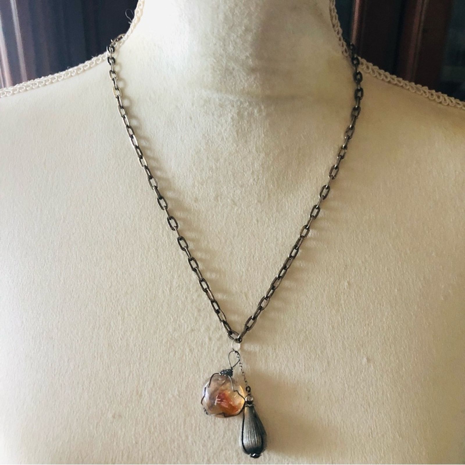 Handmade Handcrafted repurpose silver wired glass necklace Size ONE SIZE - 2 Thumbnail