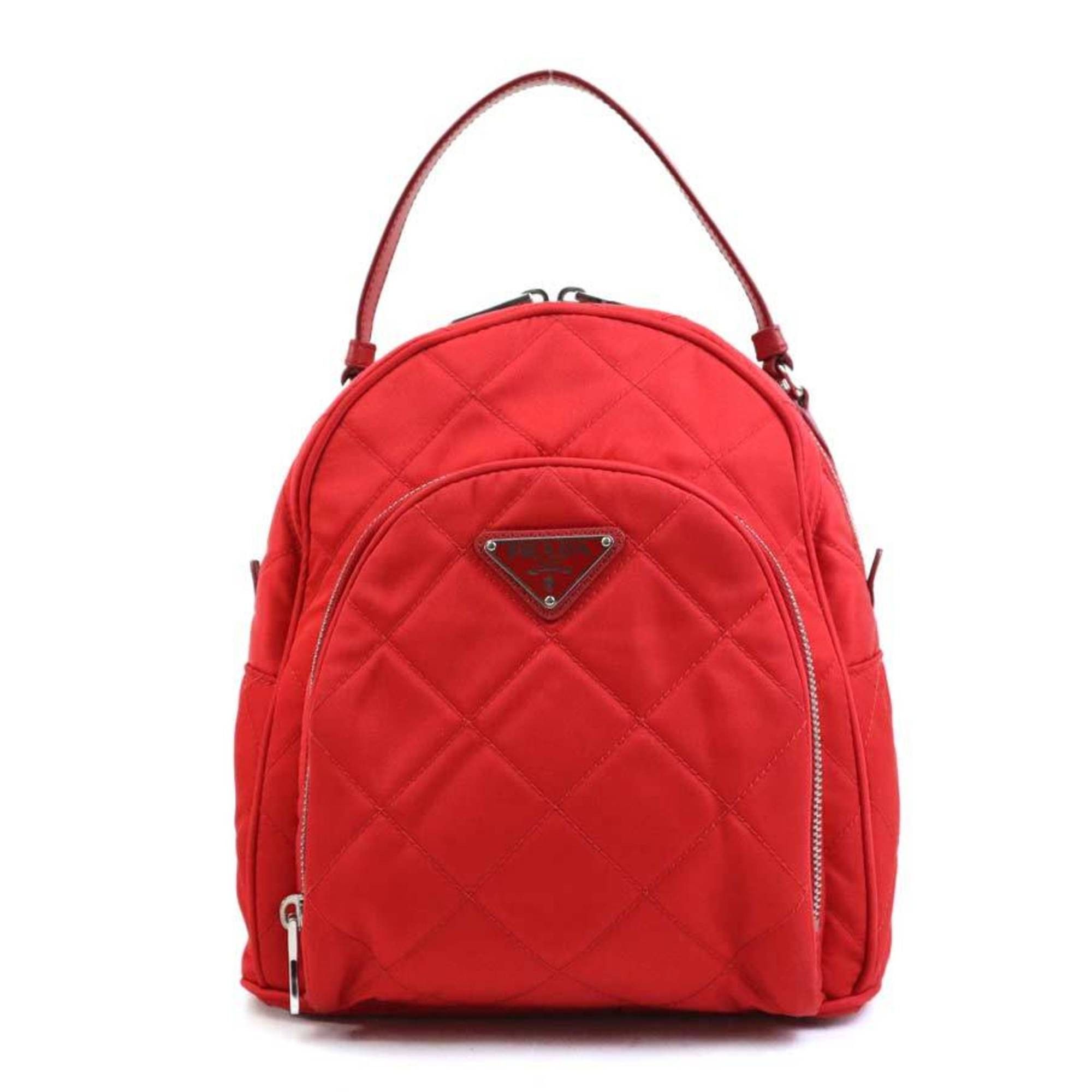 Prada Prada Backpack, Quilted Nylon and Leather, Red Silver, Women's, e60915i Size ONE SIZE - 1 Thumbnail