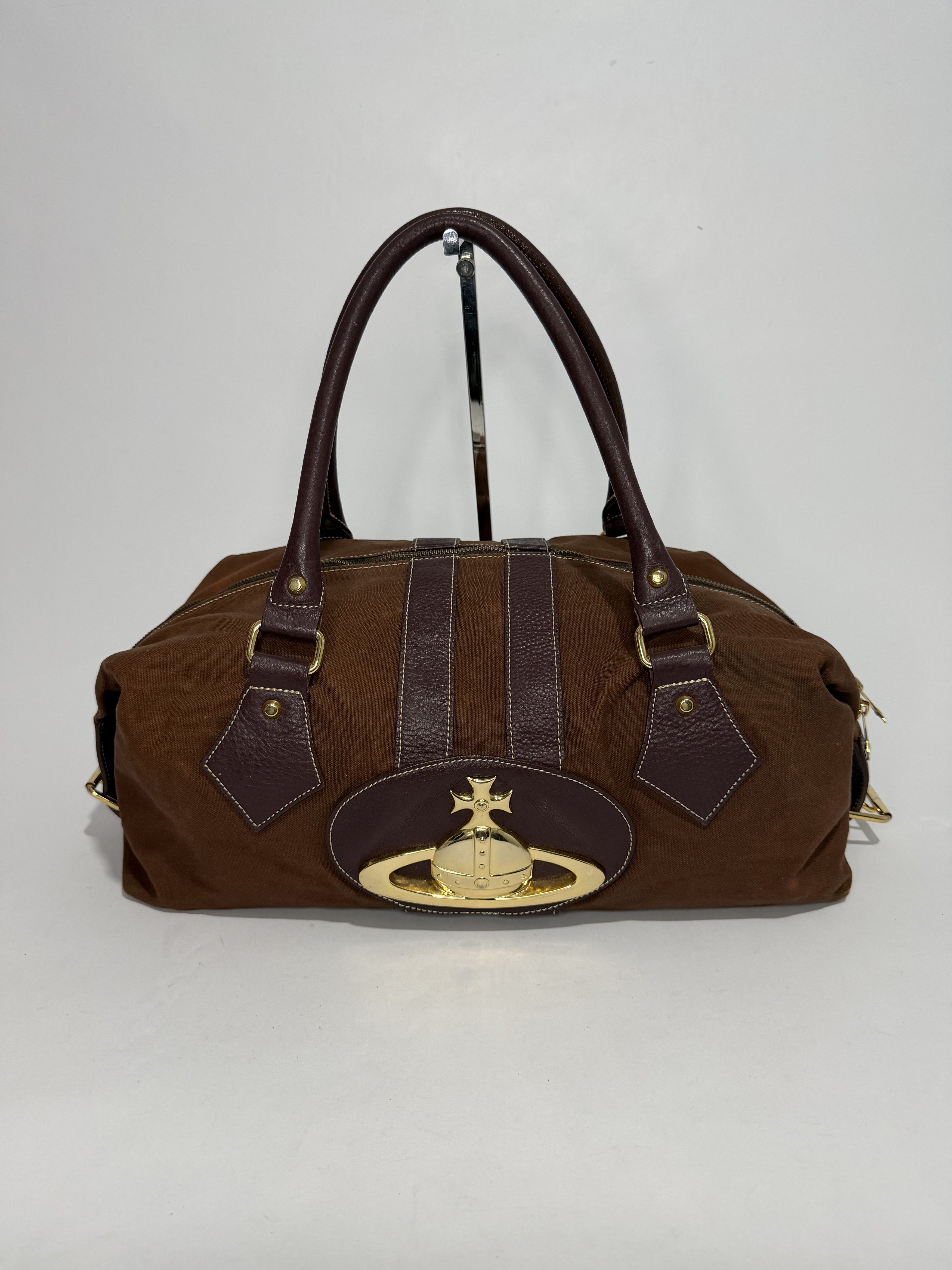Vivienne Westwood Vivienne Westwood Orb Logo Leather & Canvas Bowler Bag Brown Size ONE SIZE - 1 Thumbnail