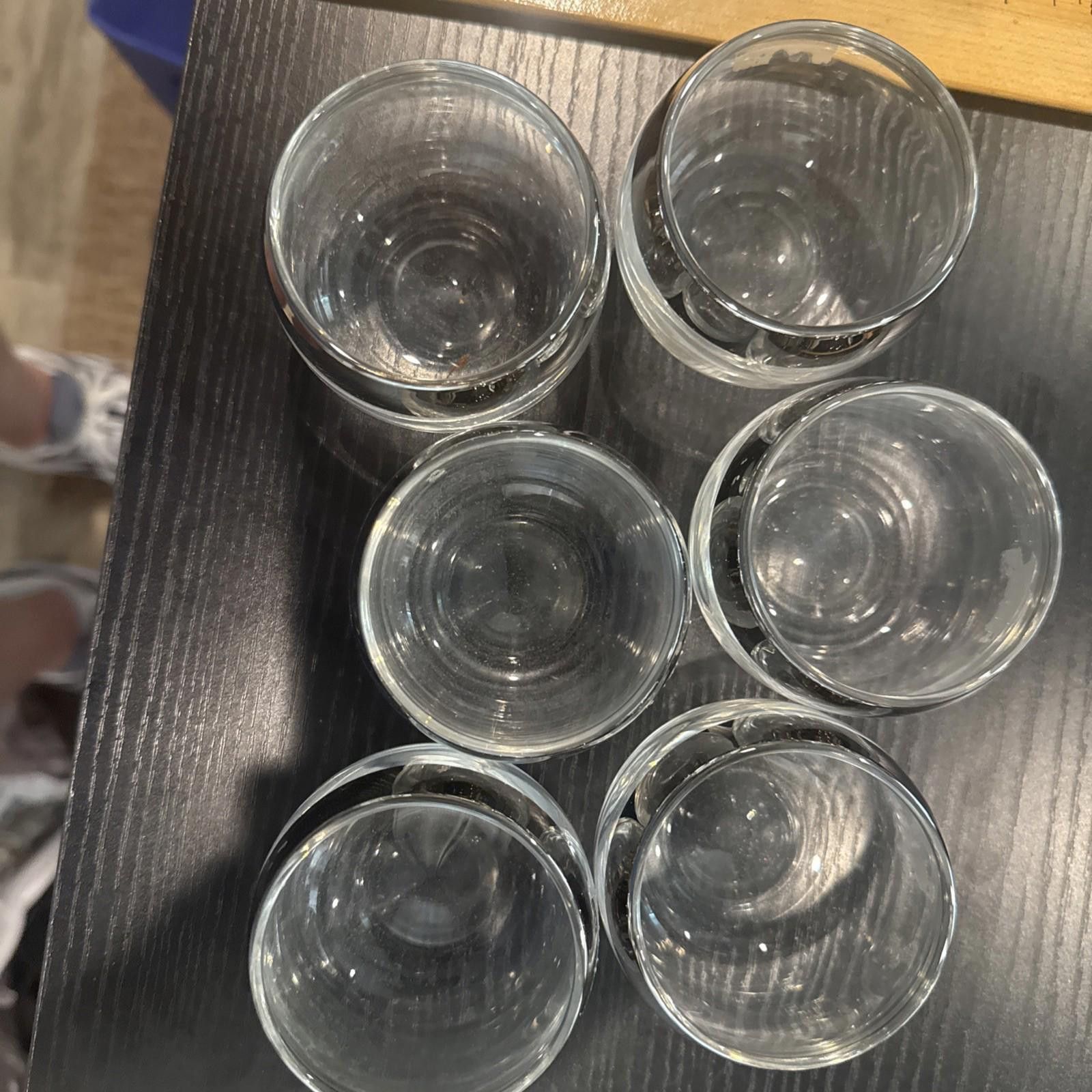 Designer Silver Rim Roly Poly Style Cocktail 6 Glasses MCM Bar Size ONE SIZE - 2 Thumbnail