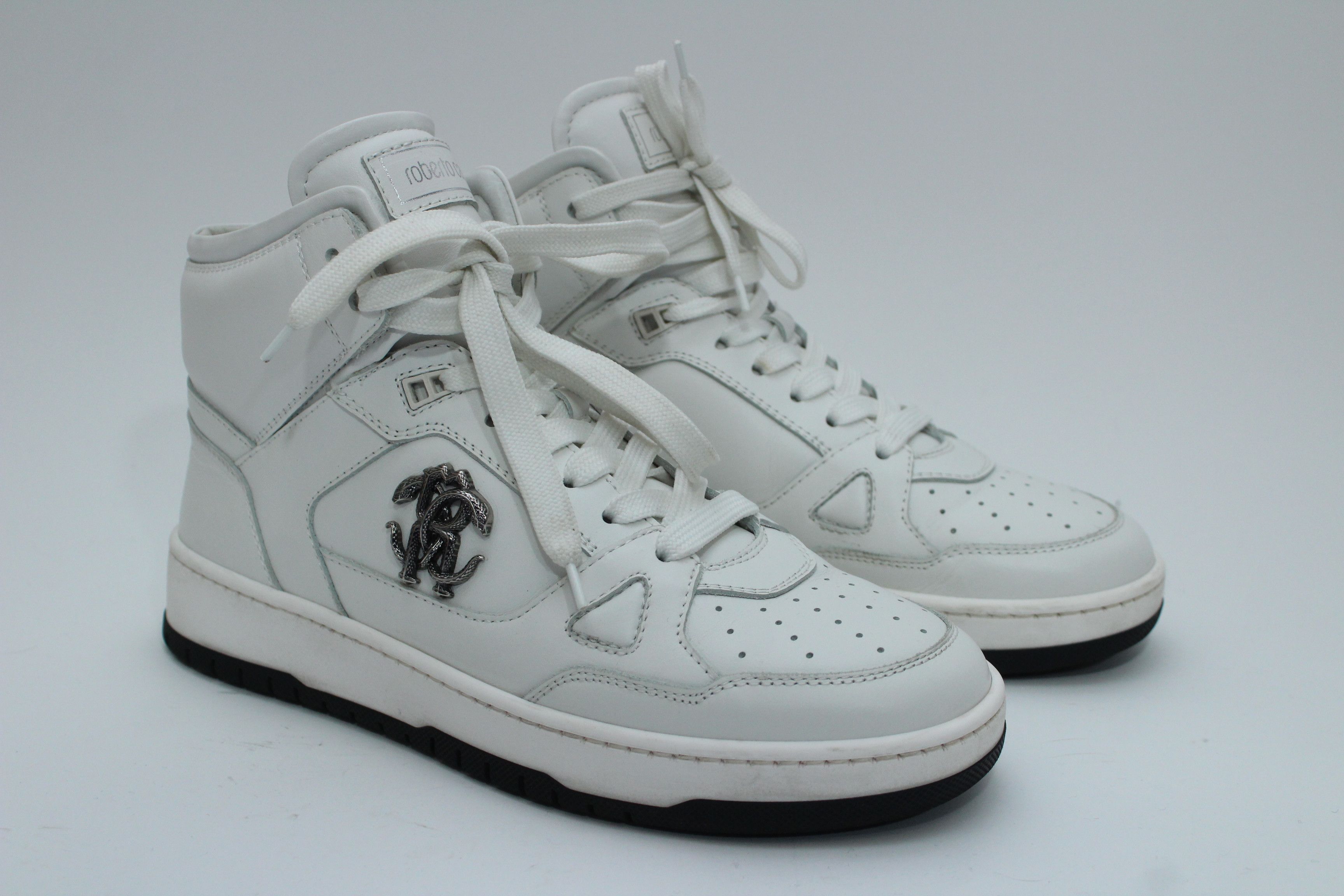 Roberto Cavalli Roberto Cavalli White Leather High-Top RC Logo Sneakers Size US 8 / EU 41 - 1 Thumbnail