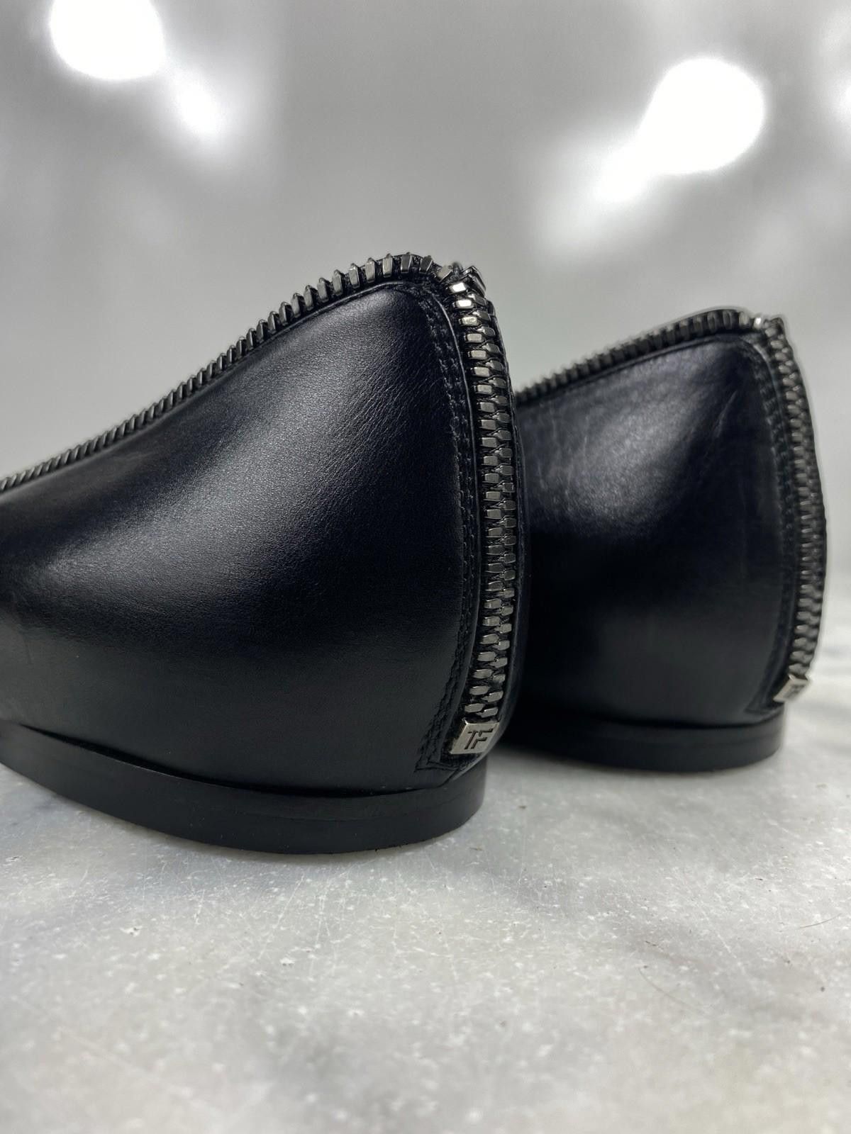 Tom Ford Tom Ford Black Leather Ballet Flats with Zipper Trim Size US 12 / IT 42 - 7 Thumbnail