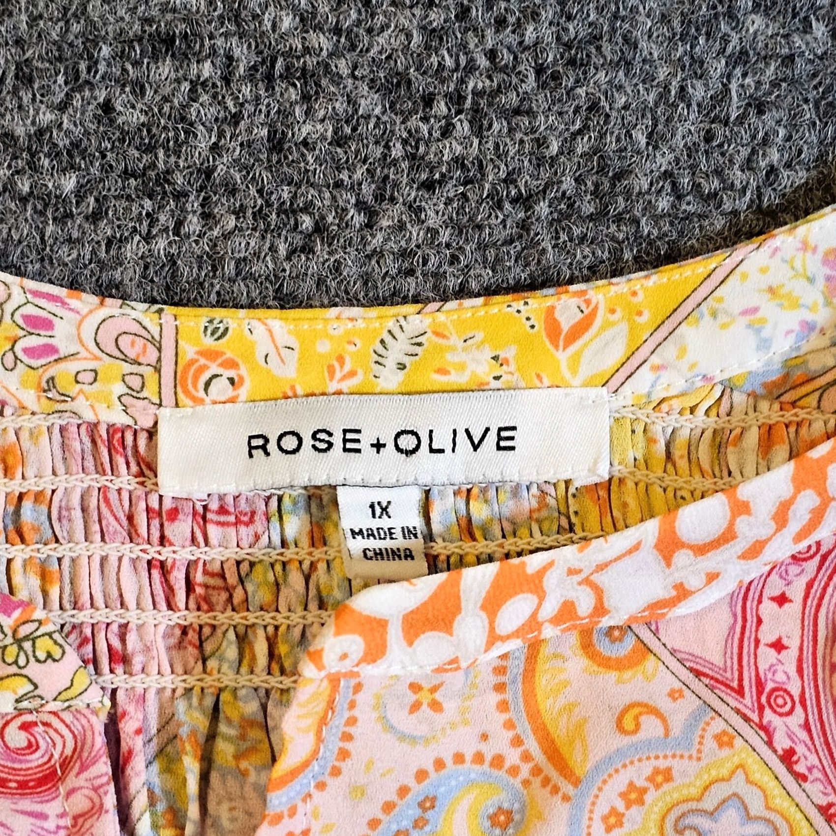 Vintage Rose & Olive Top Blouse Women 1X Pink Yellow Patchwork Floral Sheer V Neck 3/4 Sleeve Casual Shirt Ladies XS-Plus Size XL / US 12-14 / IT 48-50 - 3 Thumbnail