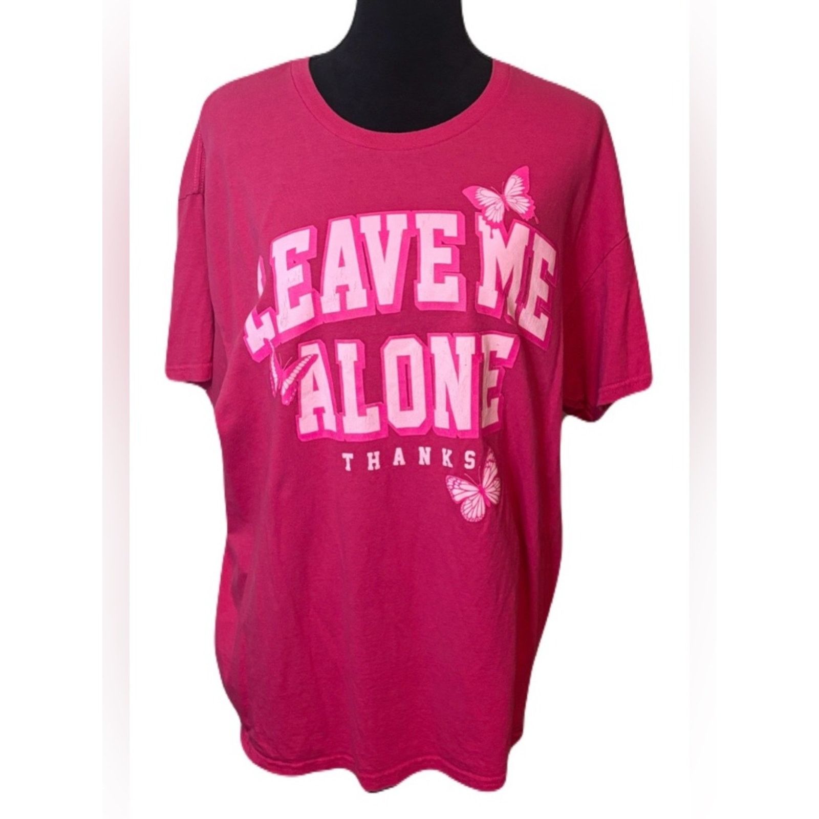 Gildan (Gildan) Pink Leave Me Alone Butterfly Tee: Size XL Size XL / US 12-14 / IT 48-50 - 1 Thumbnail
