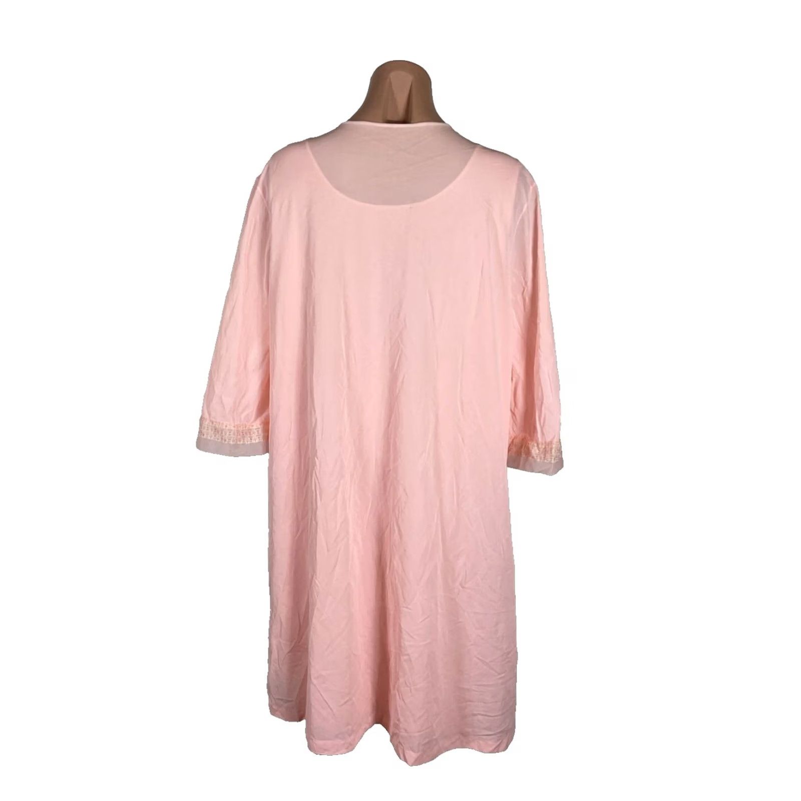 Vintage VINTAGE LORRAINE M Pink Vtg 70s ROBE NIGHTGOWN PEIGNOIR SET Embroidered Lace Size ONE SIZE - 3 Thumbnail