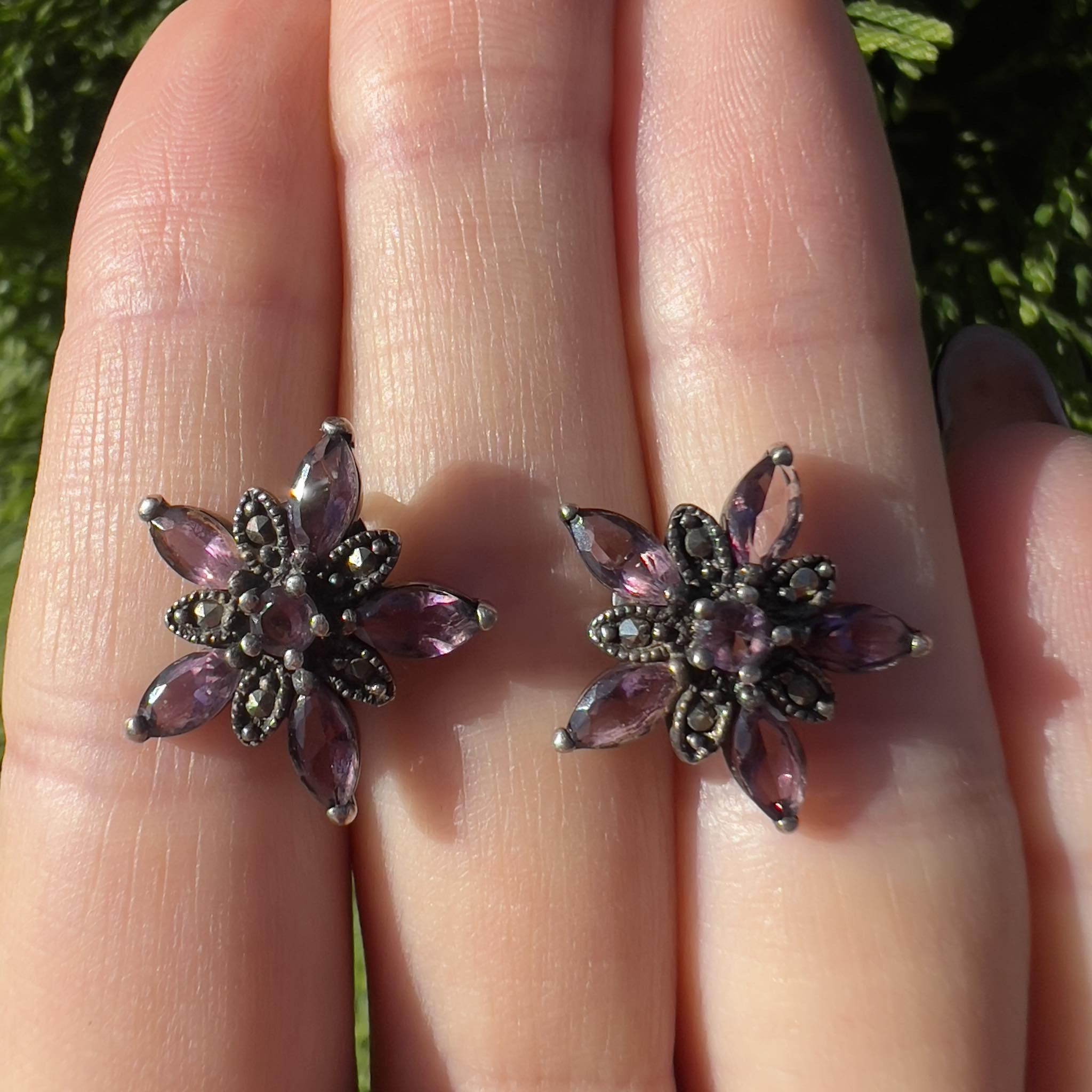 Sterling Silver Vintage Sterling Silver 925 Earrings Merkasites Amethyst Size ONE SIZE - 2 Thumbnail