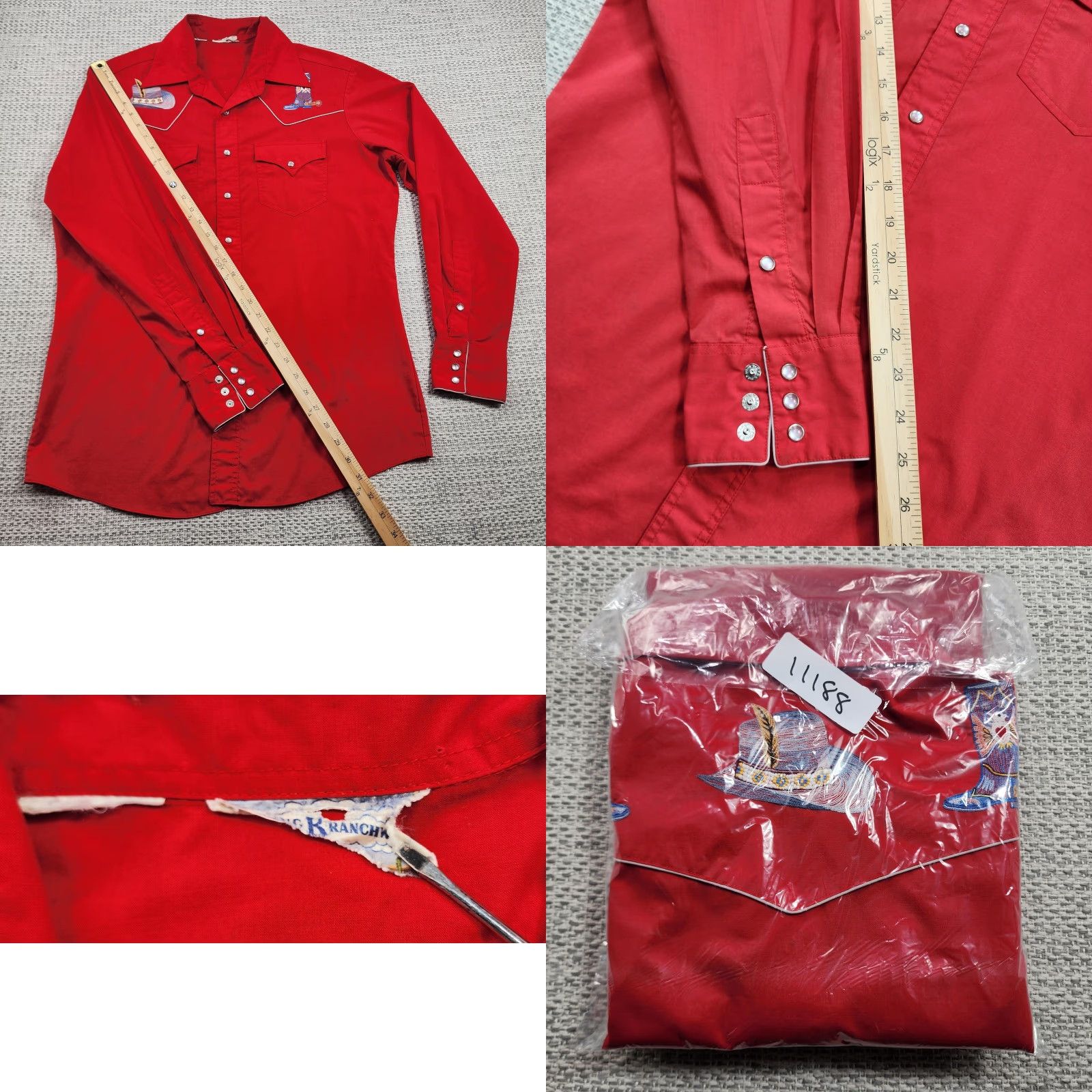 Vintage Kennington Rockin K Ranchwear Shirt Mens L Pearl Snap Long Sleeve Embroidered Red Cowboy Western Size US L / EU 52-54 / 3 - 9 Thumbnail