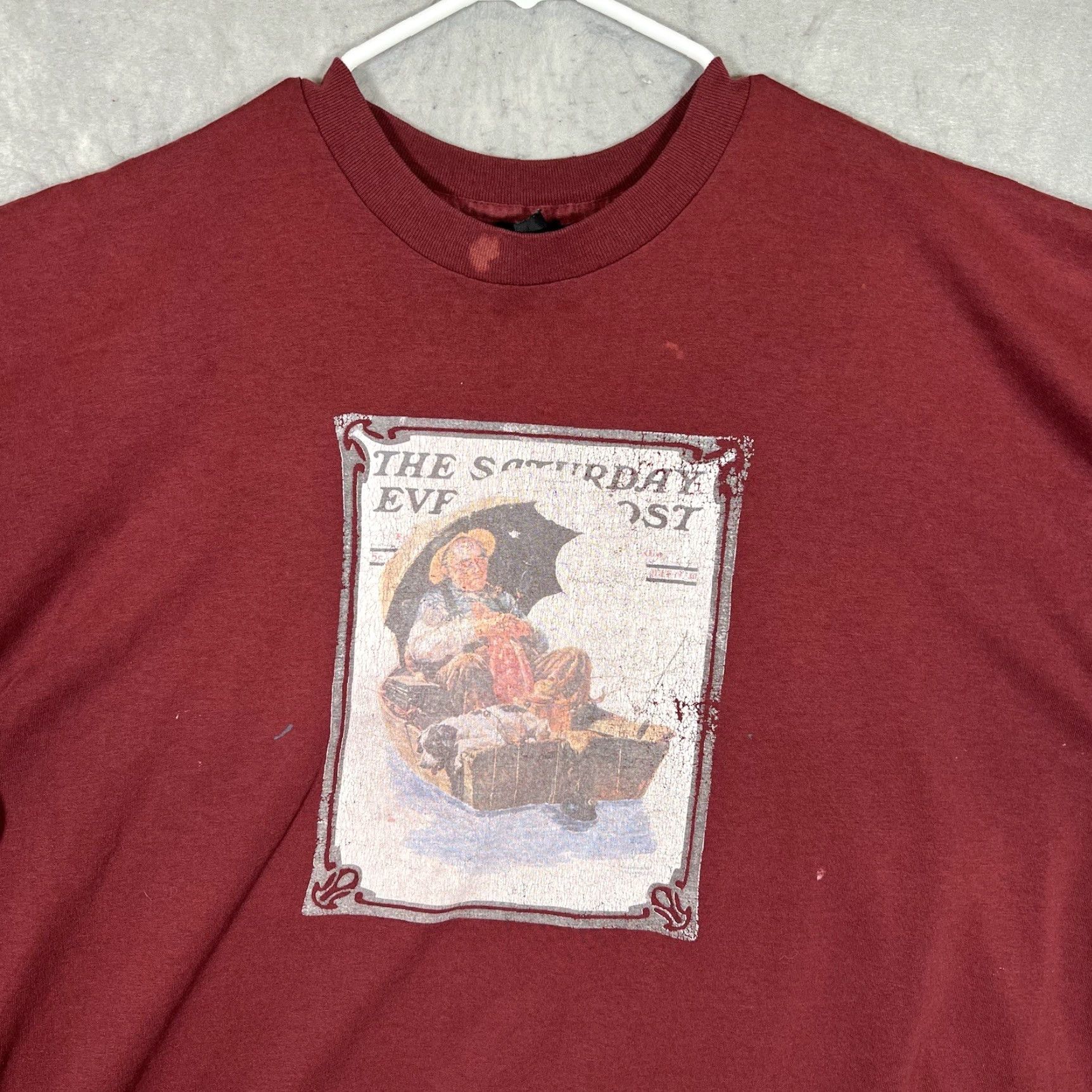 Vintage VINTAGE The Saturday Evening Post Magazine T Shirt Mens 2XL Maroon 80s Crew Neck Short Sleeve Graphic Print Regular Vintage 7/10 Size US XXL / EU 58 / 5 - 4 Thumbnail