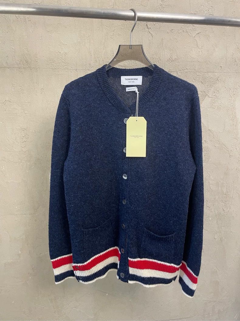Thom Browne Thom browne Dark blue hem stripe round-neck wool cardigan j Size US XS / EU 42 / 0 - 2 Thumbnail