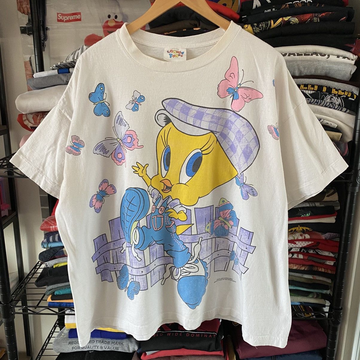 Warner Bros Vintage Looney Tunes T-Shirt Tweety Bird All Over Print 90s Size US XXL / EU 58 / 5 - 1 Thumbnail