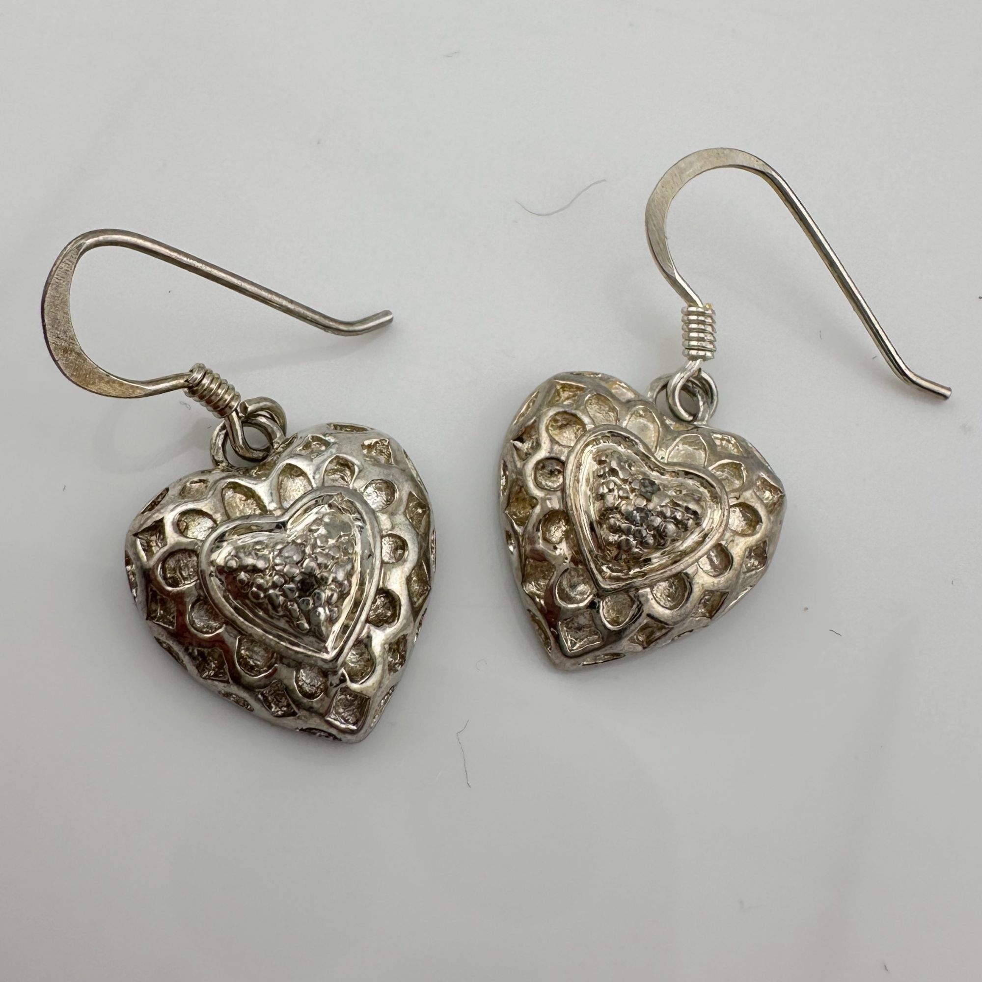 Other Sterling Silver Heart Dangle Earrings with Small Diamond Size ONE SIZE - 3 Thumbnail