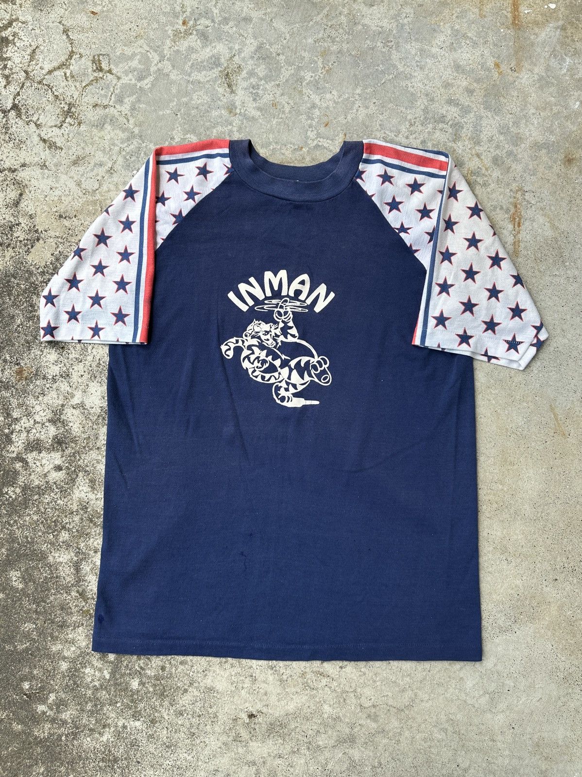 Vintage 70s Singlestitch American Flag Stars Inman college tee Size US M / EU 48-50 / 2 - 2 Thumbnail