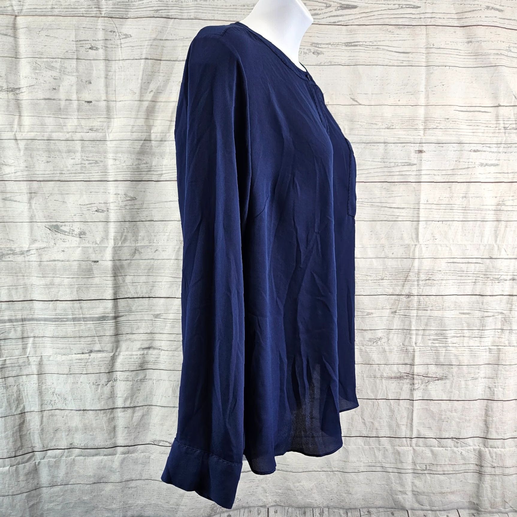 Vintage Lane Bryant Womens Blouse Sz 22/24 Blue Black Stitching Long Sleeve Size 3XL / US 20-22 - 3 Thumbnail