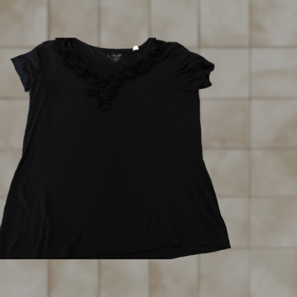Vintage Chicos Blouse Shirt Women Kid s 1 Black Flower Stretch Rayon Spandex Crew Neck Short Sleeve Pullover Casual Button Basic Vintage No Regular Womens Size XS / US 0-2 / IT 36-38 - 1 Thumbnail