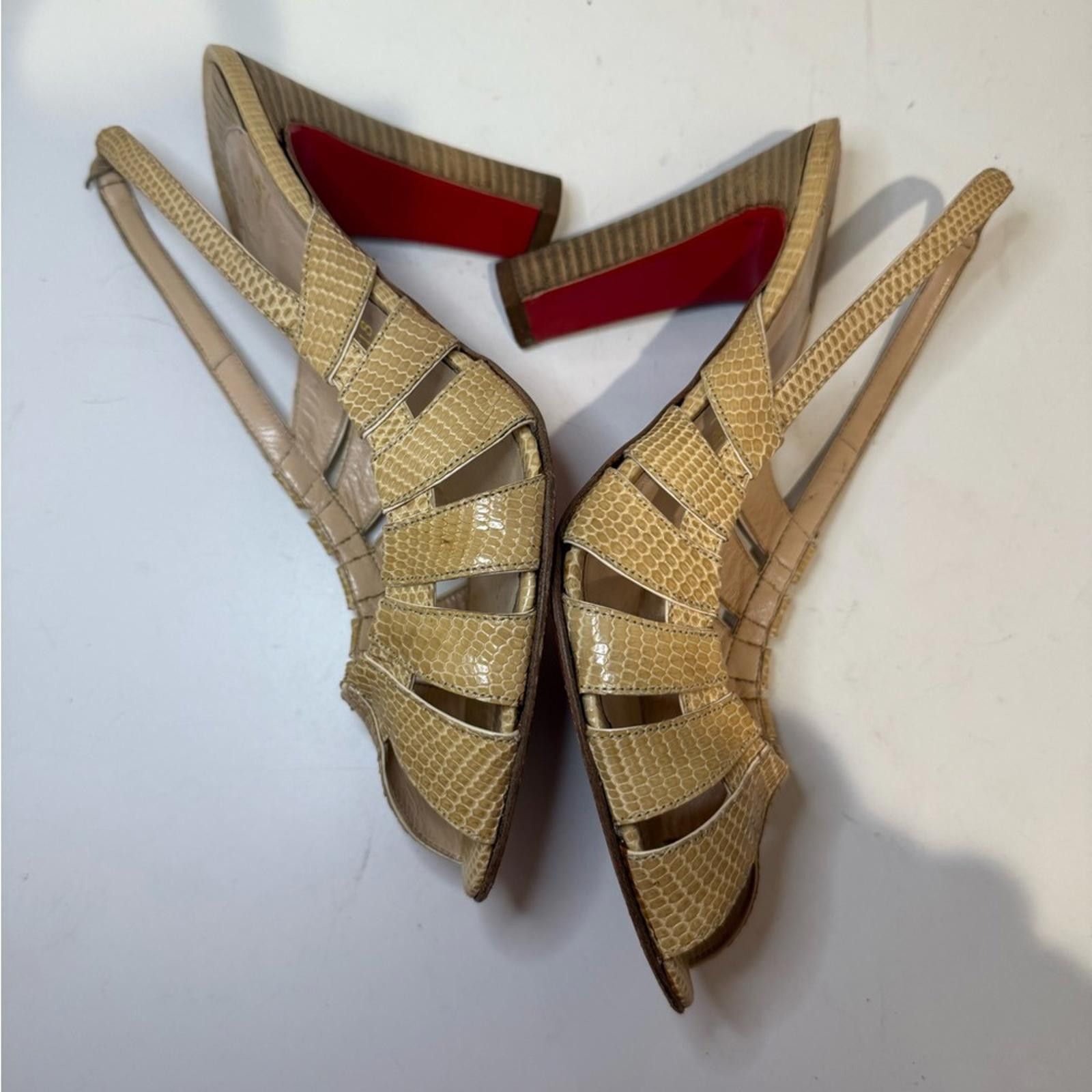 Christian Louboutin Christian Louboutin Beige Nude Lizard Slingback Sandals 40.5 Size US 9.5 / IT 39.5 - 9 Thumbnail