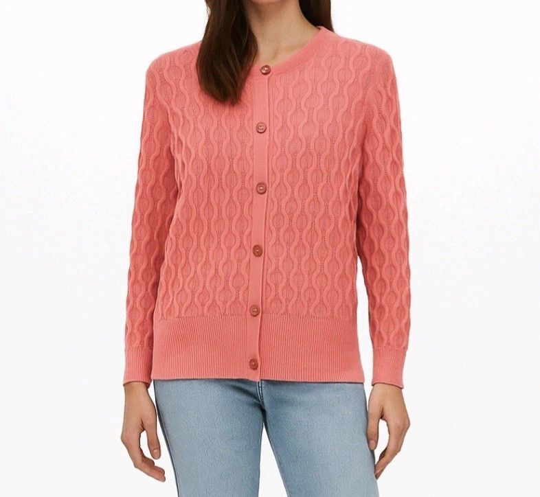 St. John Sweater Santana Cable Knit Coral Wool Blend Button Up Cardi Size L / US 10 / IT 46 - 1 Thumbnail