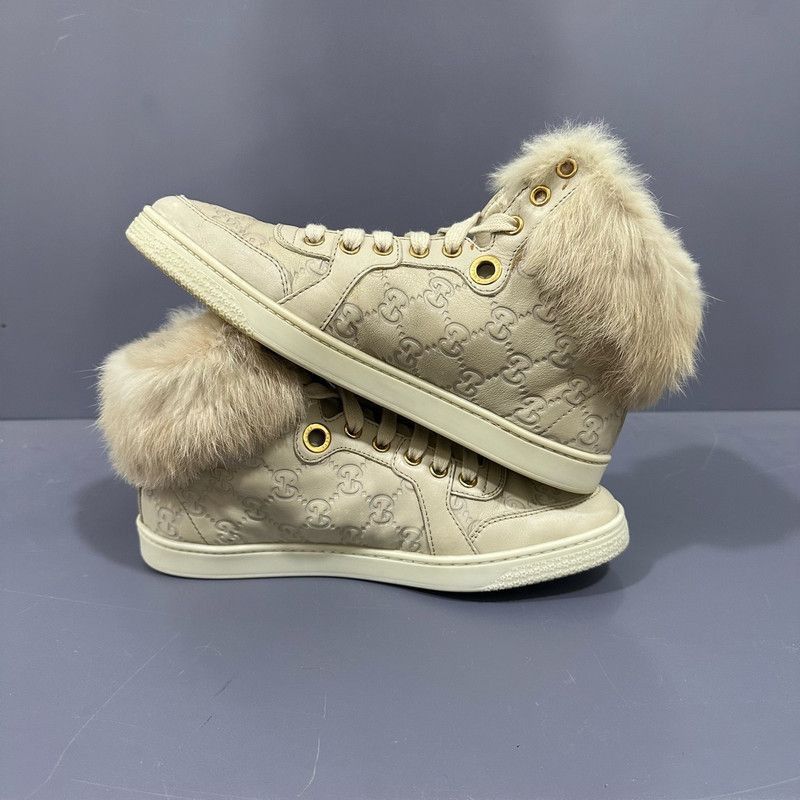 Gucci Gucci Monogram High-Top Canvas Sneakers with Fur -2508 Size US 6.5 / EU 39-40 - 4 Thumbnail