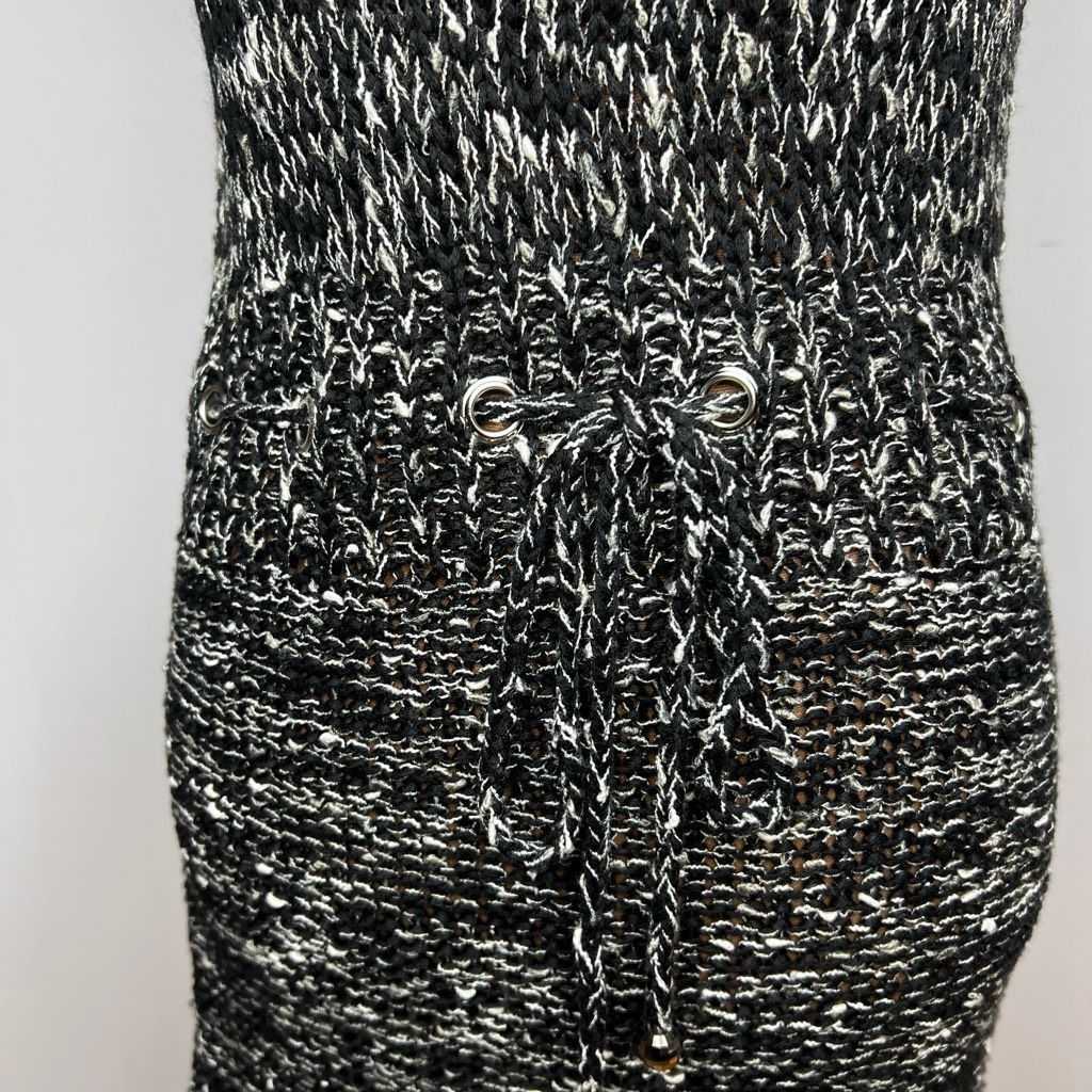 BCBGMaxazria Black Gray Beaded Loose Knit Beachy Sweater Dress, Women’s Medium
