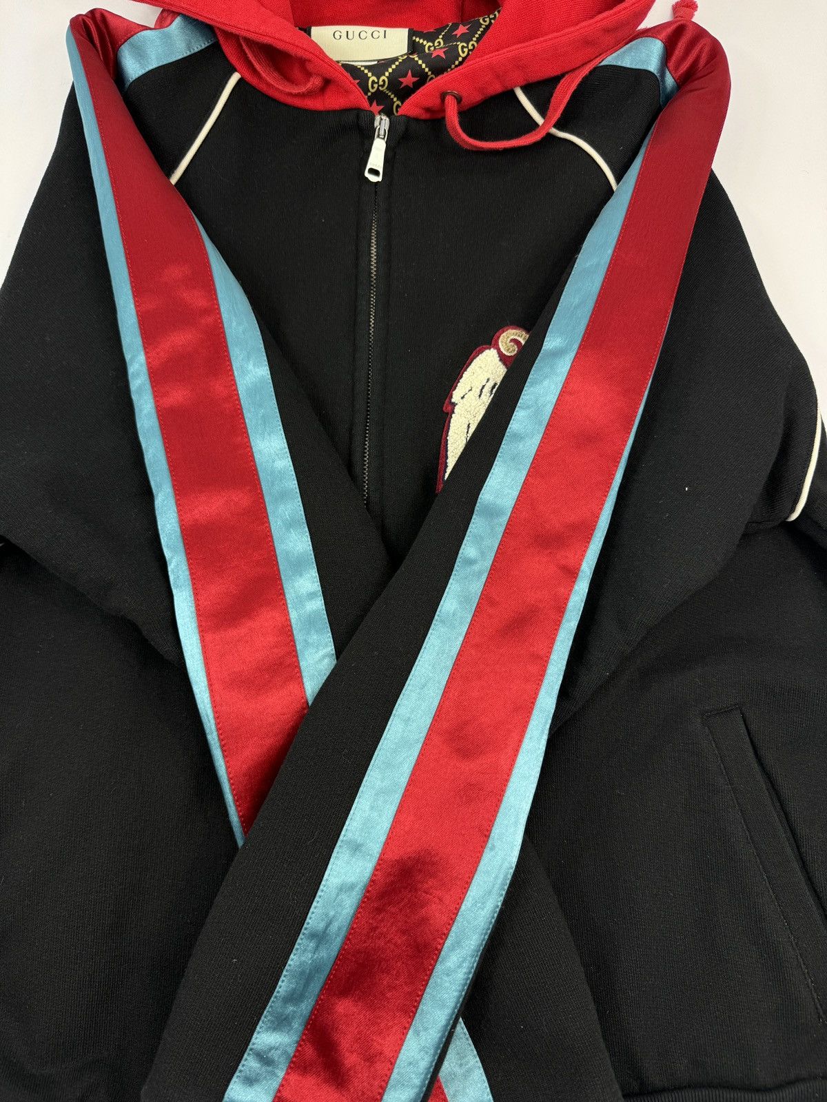 Gucci GUCCI BAND PATCH WORK SATIN STRIPE ZIP UP HOODIE Size US XL / EU 56 / 4 - 11 Thumbnail