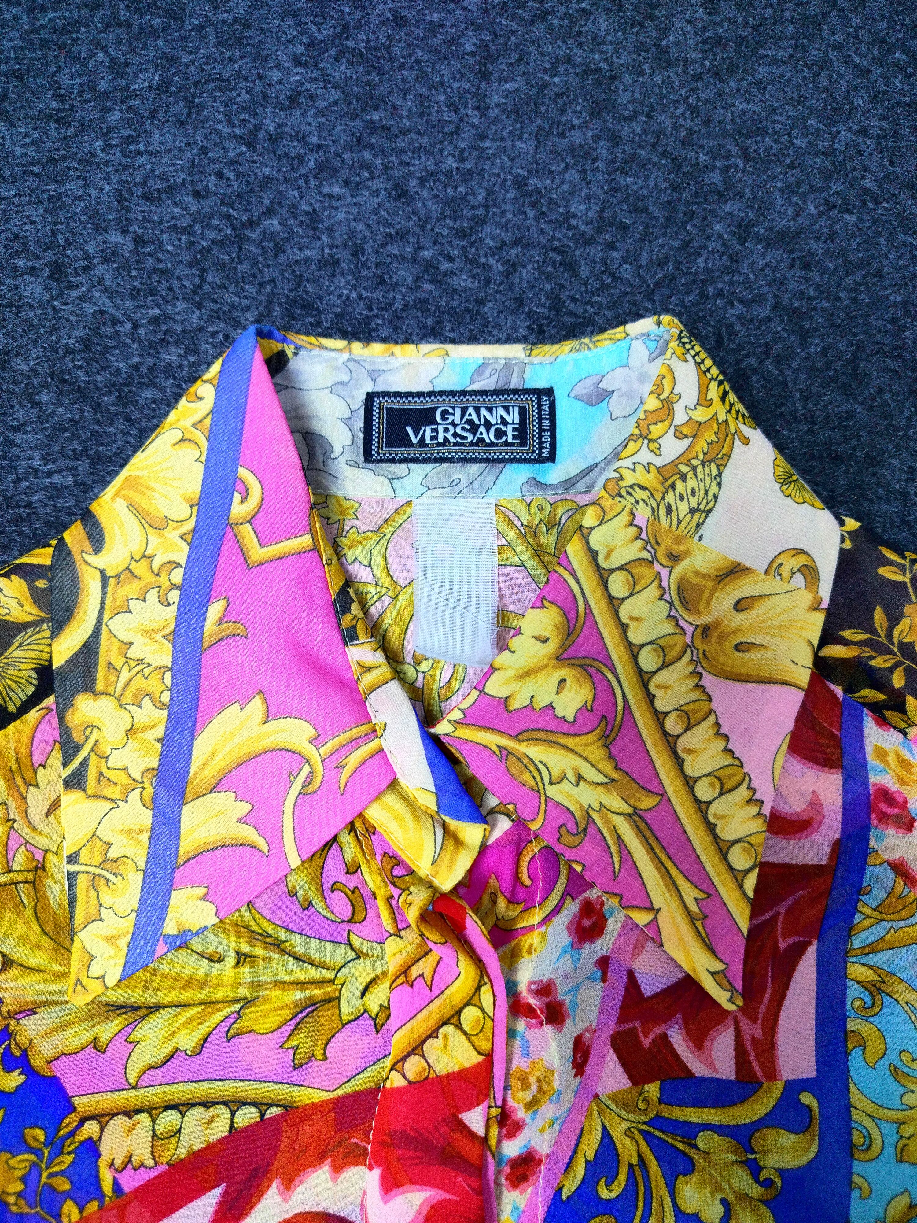 Versace 1980’s Gianni Versace Couture Barocco Colorful Print Shirt Size S / US 4 / IT 40 - 7 Thumbnail