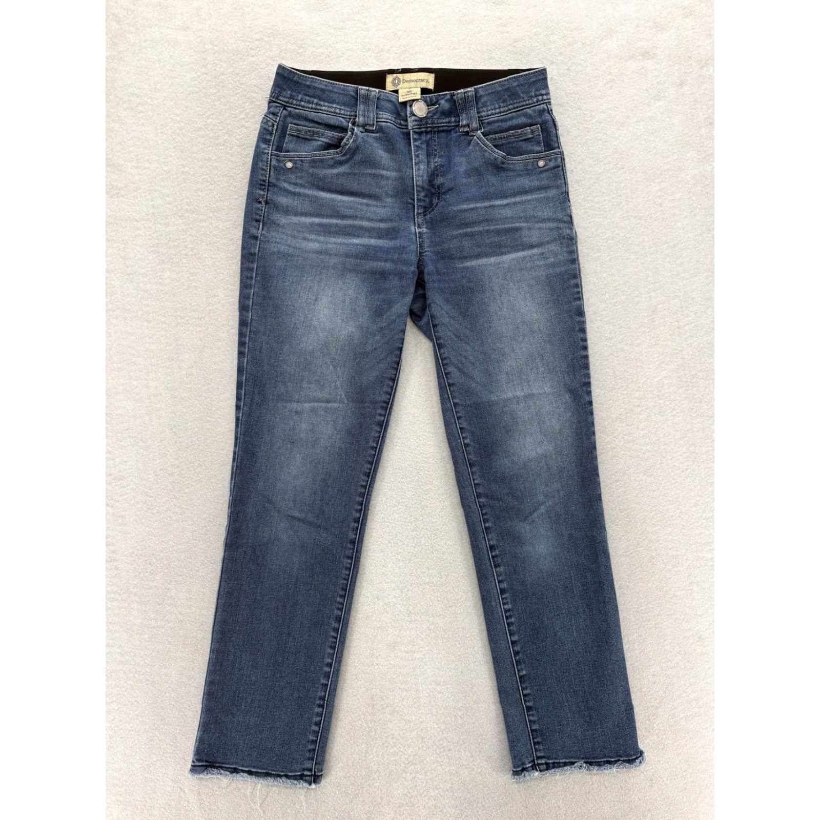 Vintage Democracy Jeans Womens 2 Blue Mid Rise Ankle Stretch 5-Pocket Denim Slim Straight Hem Distressed Modern Raw Hem Size 26" / US 2 / IT 38 - 2 Thumbnail