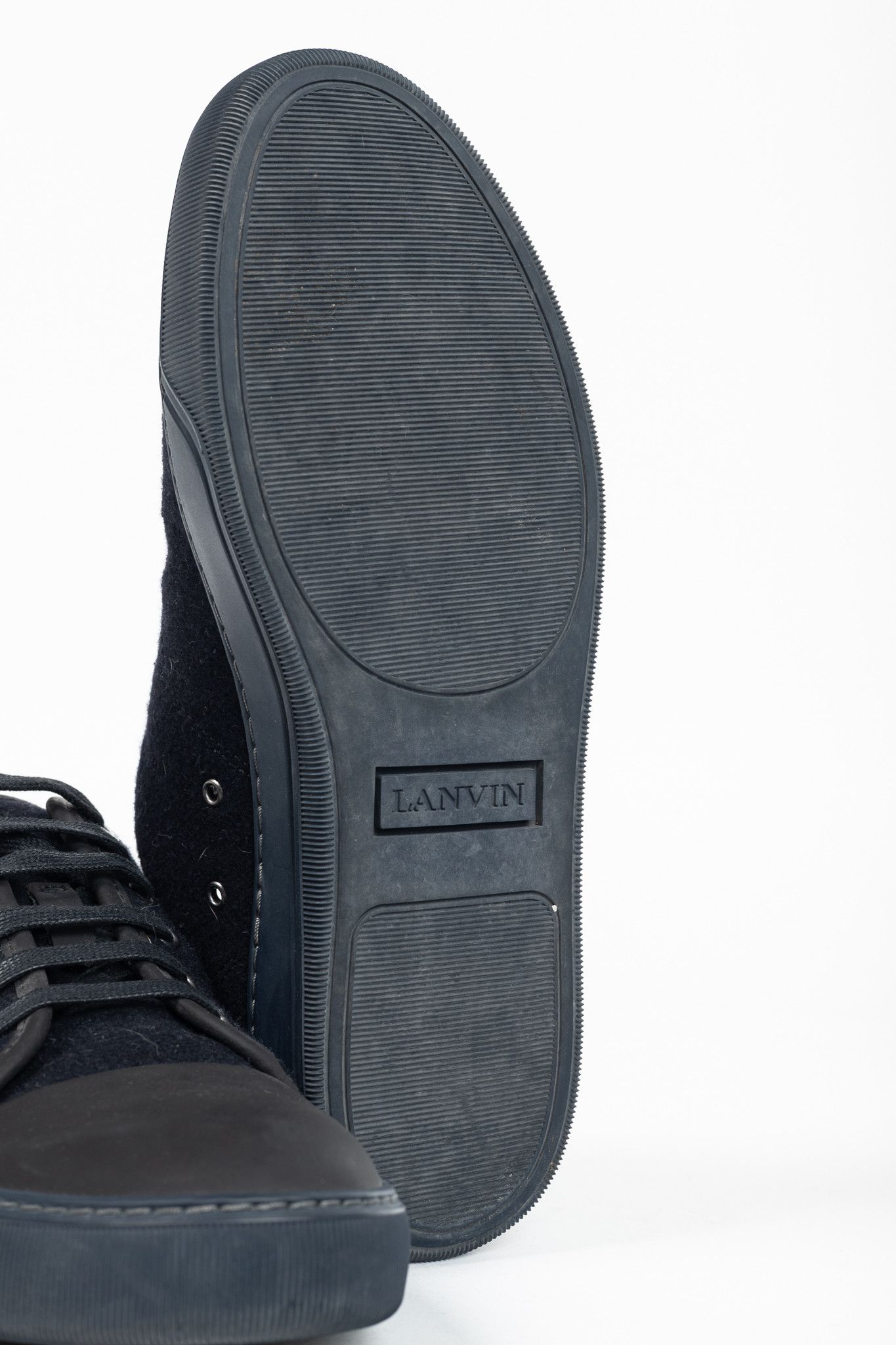 Lanvin Lanvin Navy Felted Wool Low-Top Sneakers Size US 5 / EU 37 - 5 Thumbnail