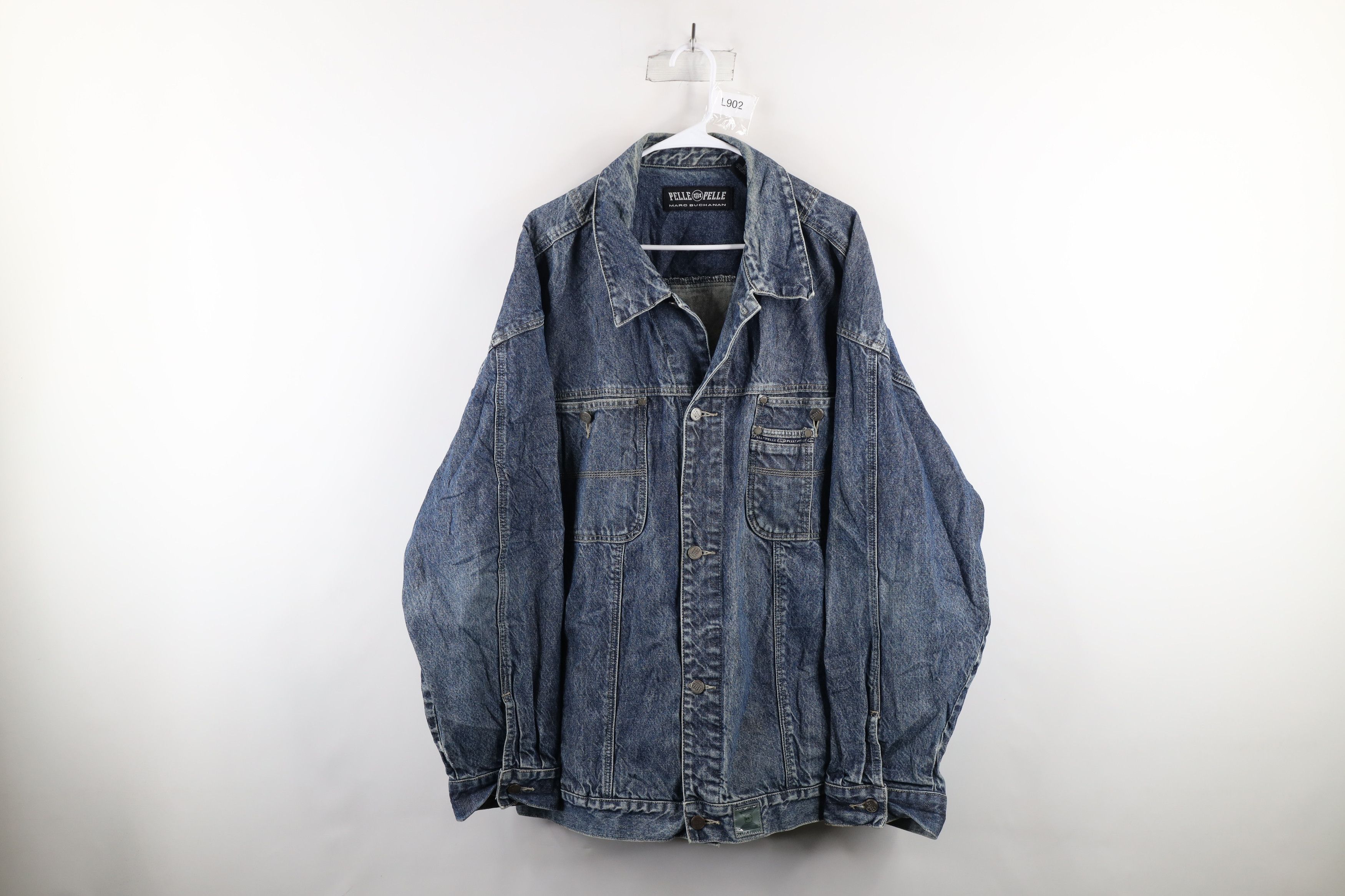Pelle Pelle × Vintage Vintage Pelle Pelle Spell Out Denim Jean Trucker Jacket Size US XXL / EU 58 / 5 - 1 Thumbnail