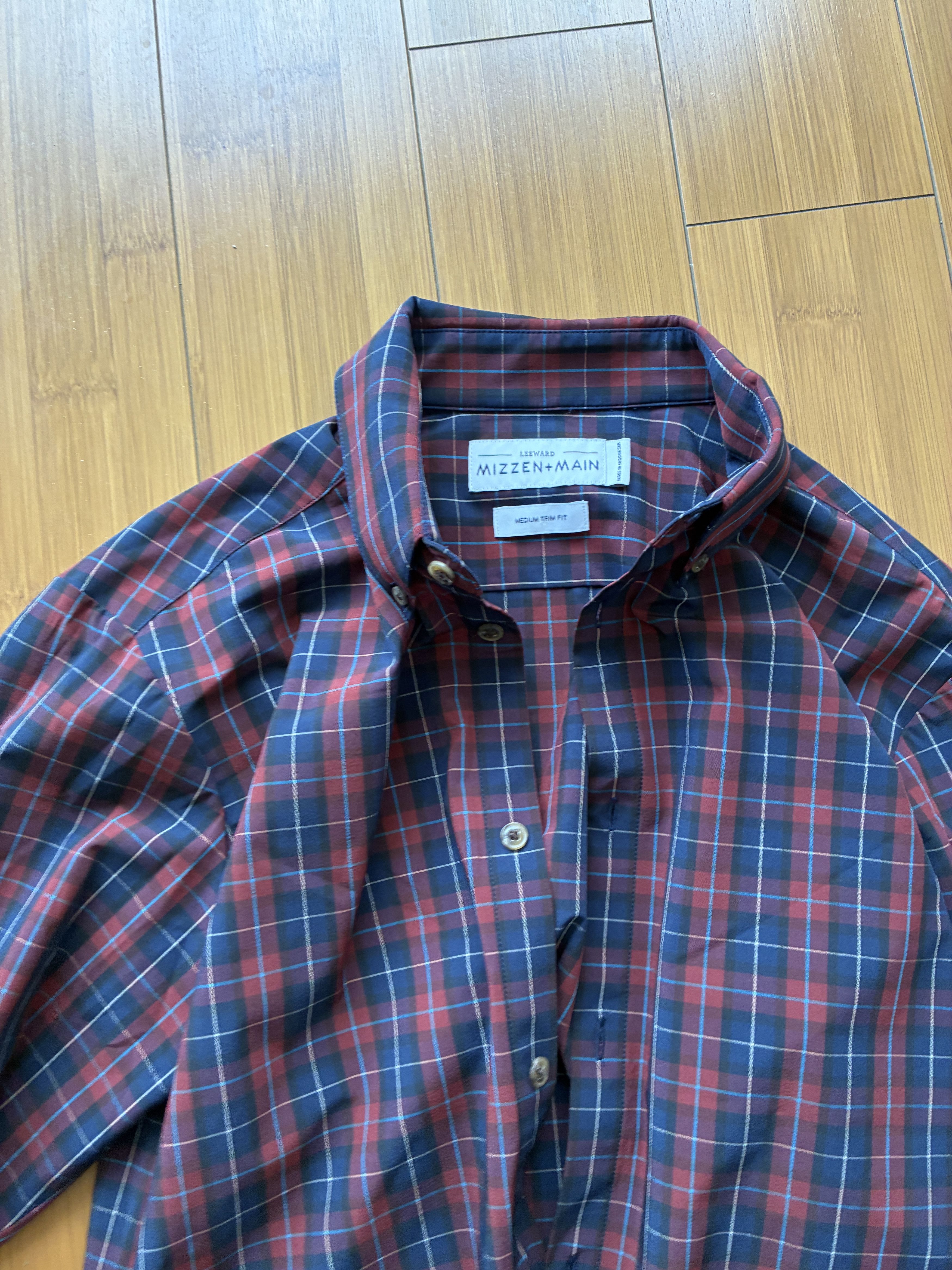 Mizzen+Main Mizzen+Main Leeward Men's Red Blue Plaid Dress Shirt Medium Size US M / EU 48-50 / 2 - 3 Thumbnail
