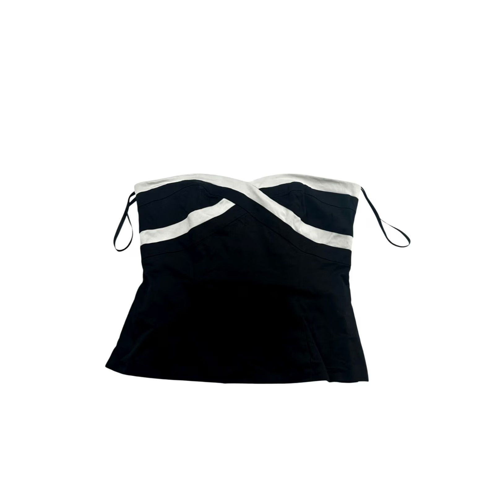 White House Black Market White House Black Market Blouse Womens Strapless Size 4 Black & White Colorful Cotton Spandex 98% Cotton 2% Spandex Dry Clean Only Mens Girls Size S / US 4 / IT 40 - 2 Thumbnail
