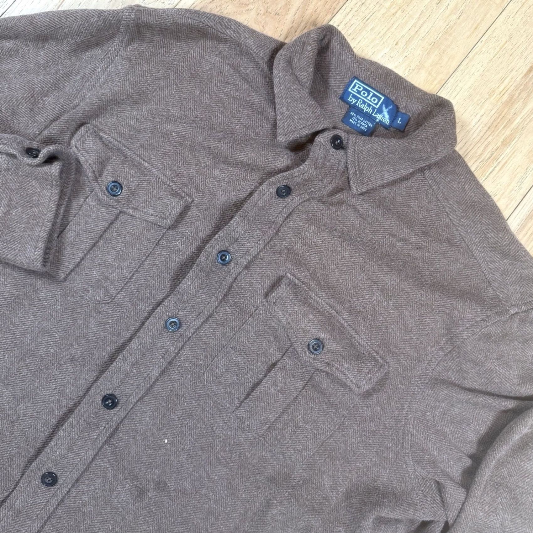 Ralph Lauren VINTAGE Ralph Lauren Polo Shirt Herringbone Brown Alpaca Cotton Mens Large L Button Shirt Size US L / EU 52-54 / 3 - 2 Thumbnail