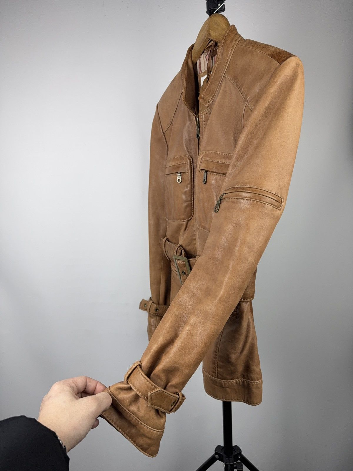 Japanese Brand 00s Leather Safari Biker Moto Jacket Tan Brown Vintage Size M / US 6-8 / IT 42-44 - 5 Thumbnail
