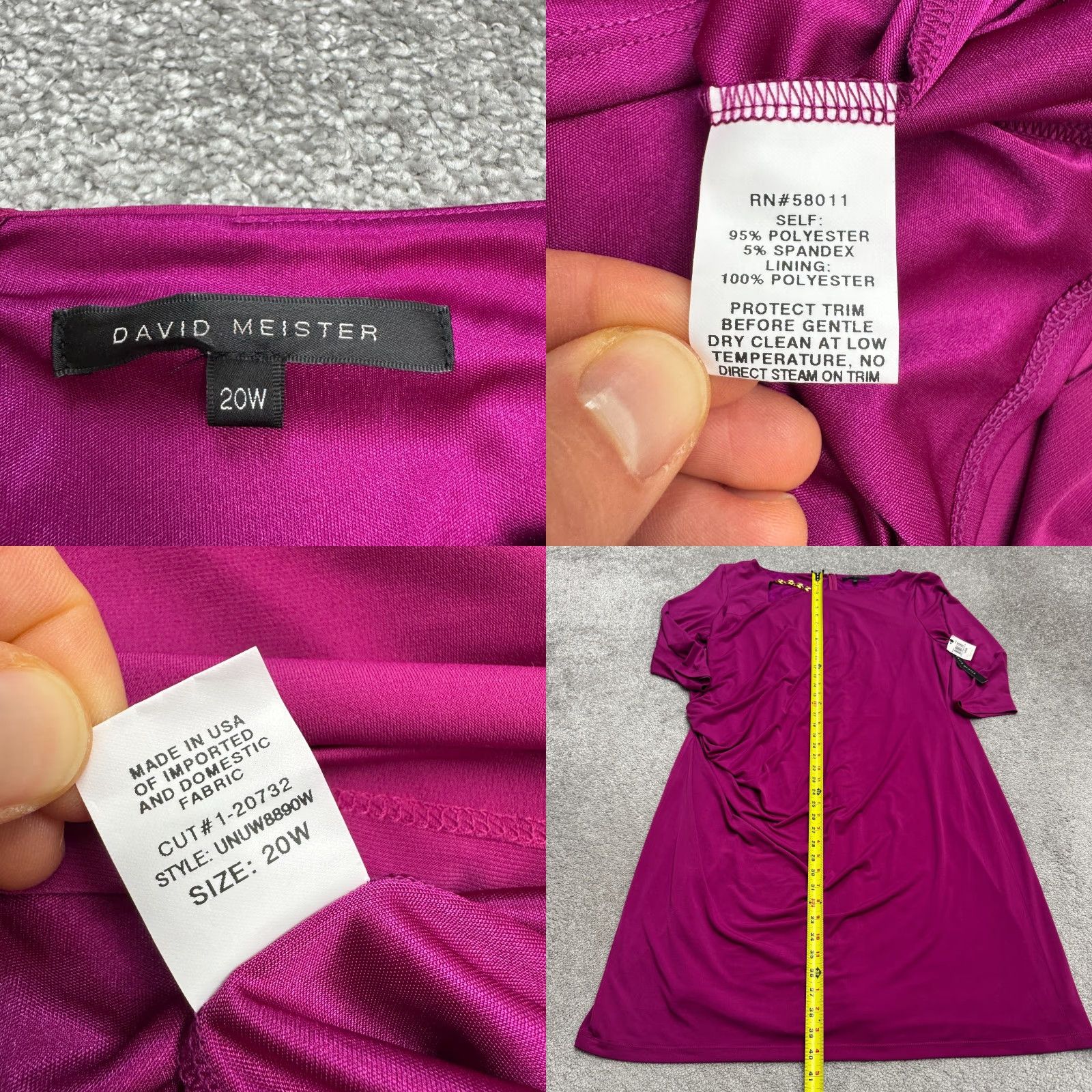Vintage David Meister Dress Women Plus 20W Ruched Sheath Magenta Pink W/ Gold Chain NWT Size 3XL / US 20-22 - 8 Thumbnail