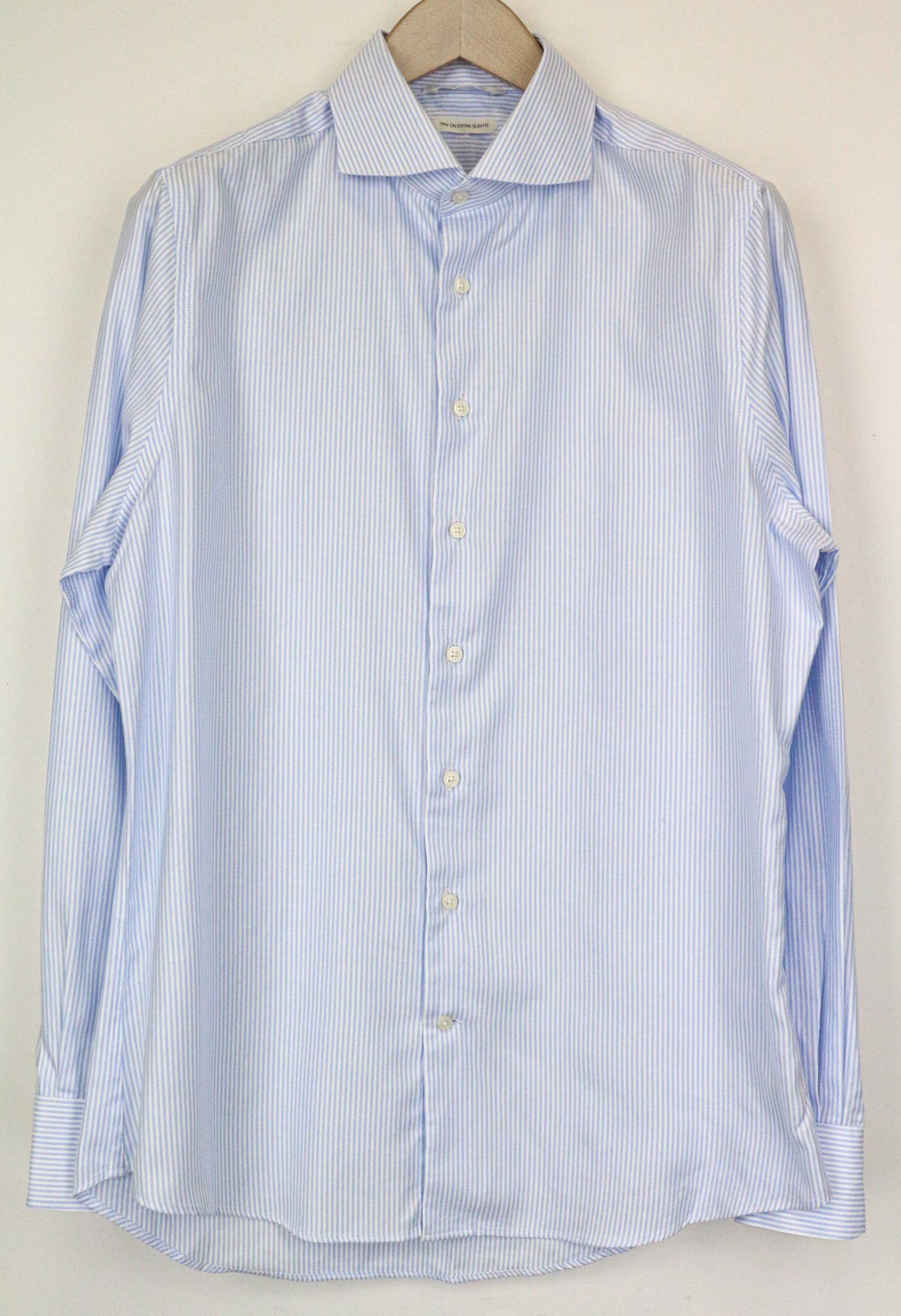 Suitsupply 42/16 1/2 Extra Slim Blue Cotton Stripe Shirt 79251 Size 42R - 1 Thumbnail
