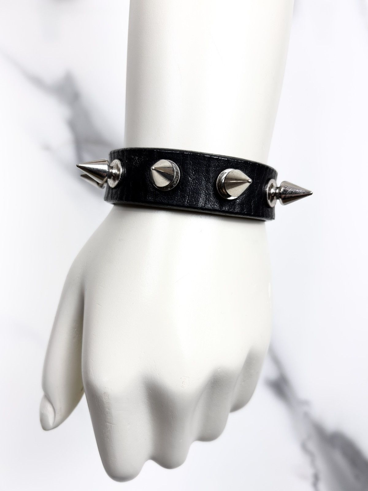 Undercover Undercover Silver Studded Hexagon Leather Bracelet