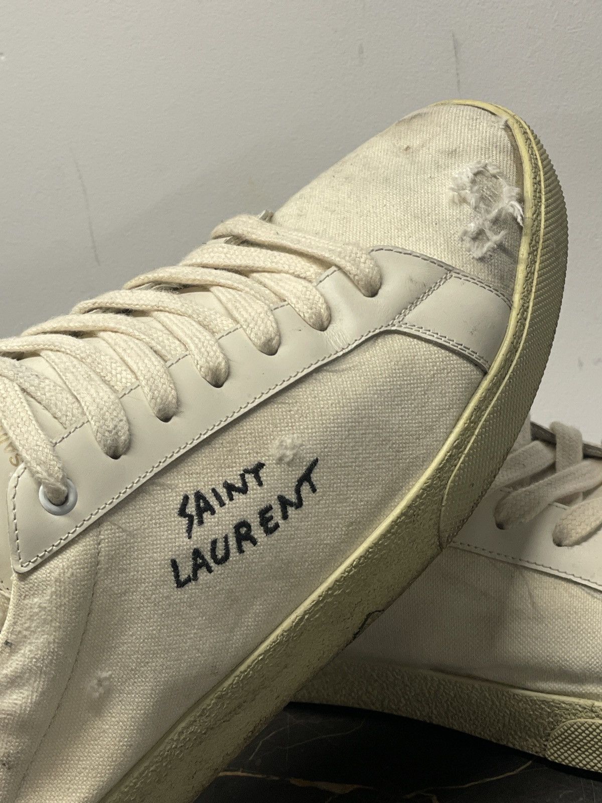 Saint Laurent Paris Court Classic SL/06 Canvas Logo Distressed Sneaker Size US 14 / EU 47 - 2 Thumbnail