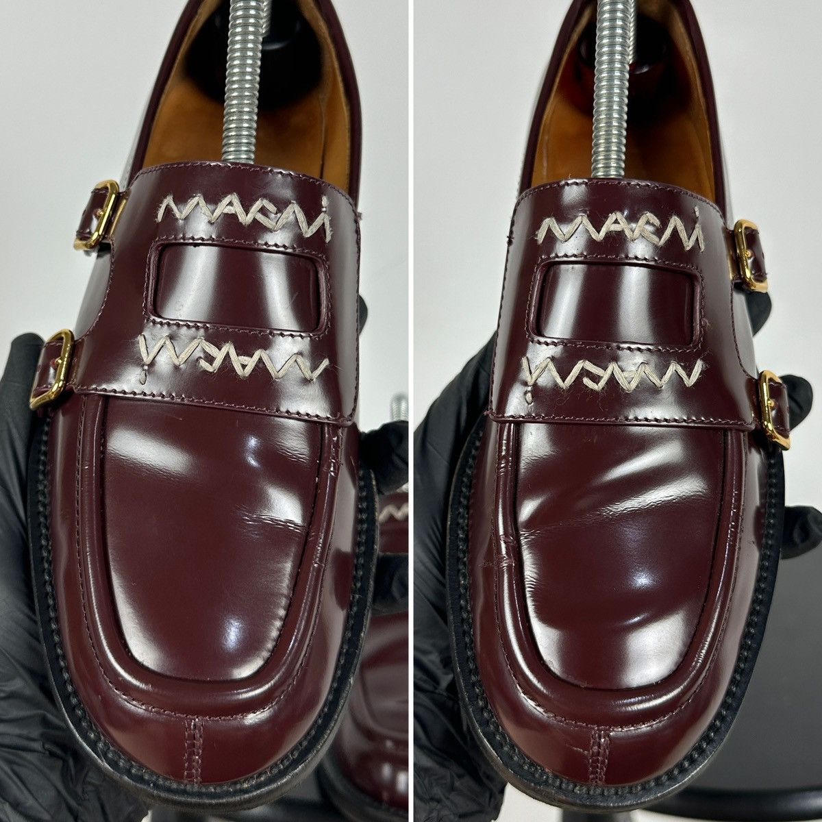 Marni Marni Bambi 3.0 Burgundy Leather Double Monk Strap Loafers Size US 8 / IT 38 - 19 Thumbnail