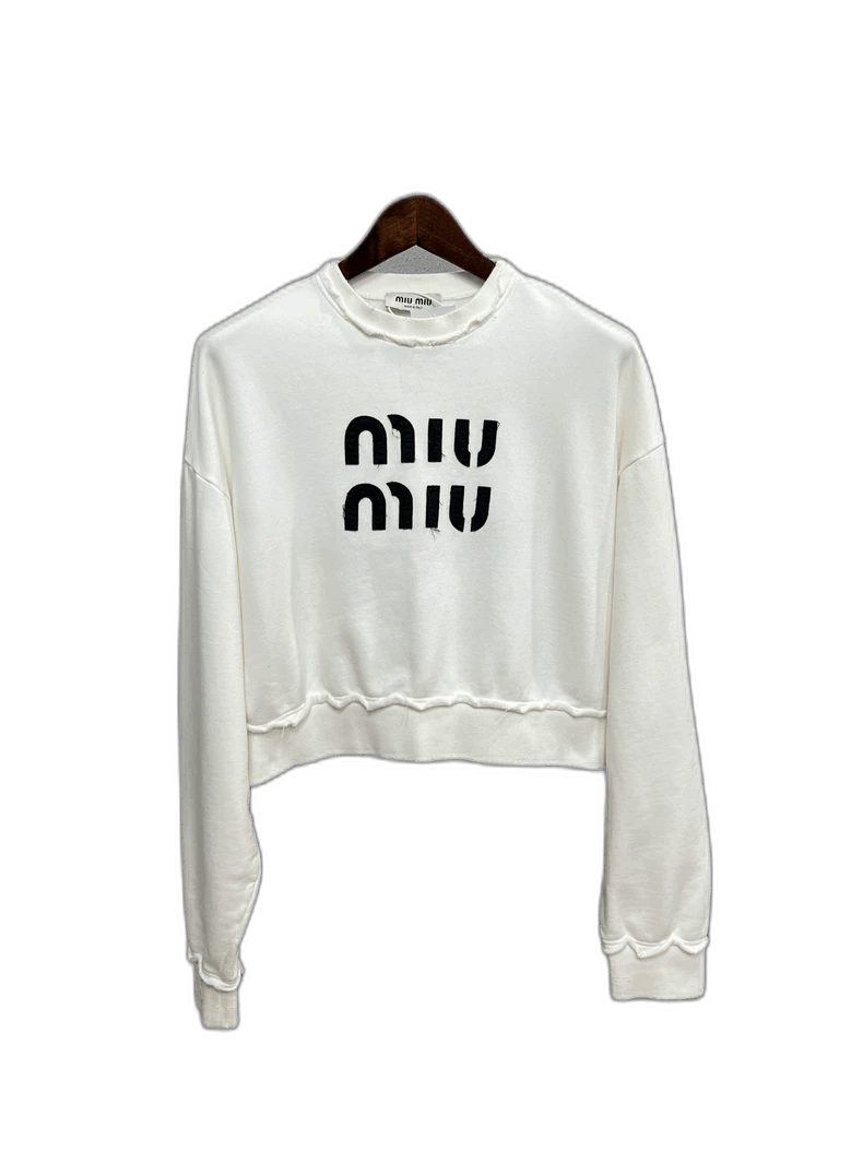 Prada Miu Miu White Black Logo Crewneck Sweatshirt Size US S / EU 44-46 / 1 - 1 Thumbnail