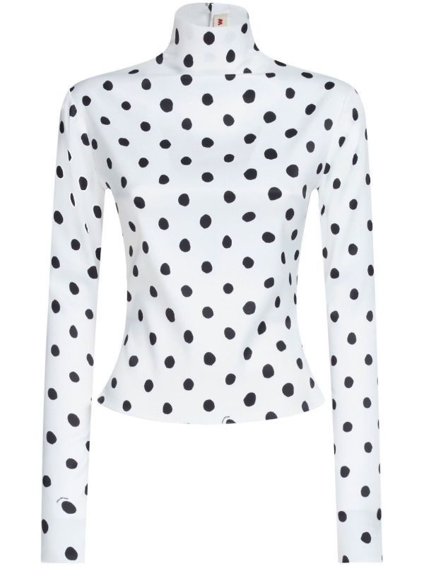 Marni o1w1db10824 Polka Dots Hi-neck Top in White Size L / US 10 / IT 46 - 1 Thumbnail