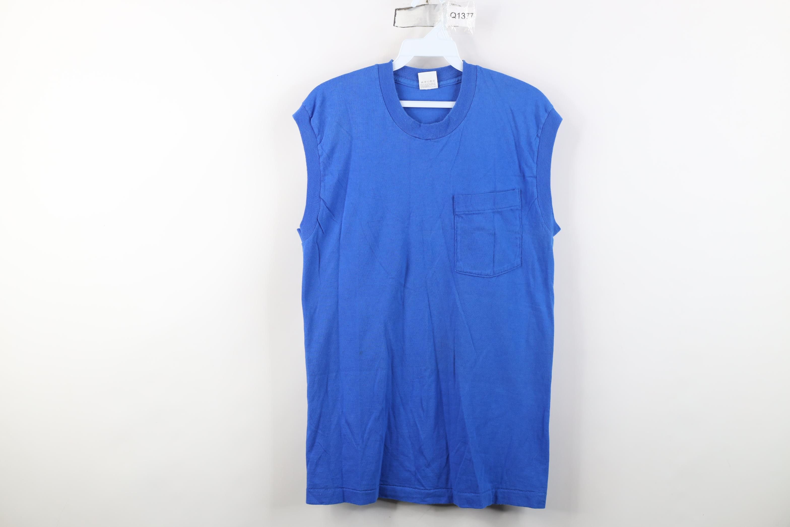 Vintage Vintage 90s Streetwear Cotton Muscle T-Shirt Pocket Blue USA Size US M / EU 48-50 / 2 - 1 Thumbnail