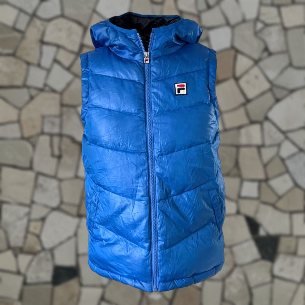 Fila FILA Hooded Down Puffer Vest Men’s Small Blue Back Print Biella Italia Vest Size US S / EU 44-46 / 1 - 1 Thumbnail
