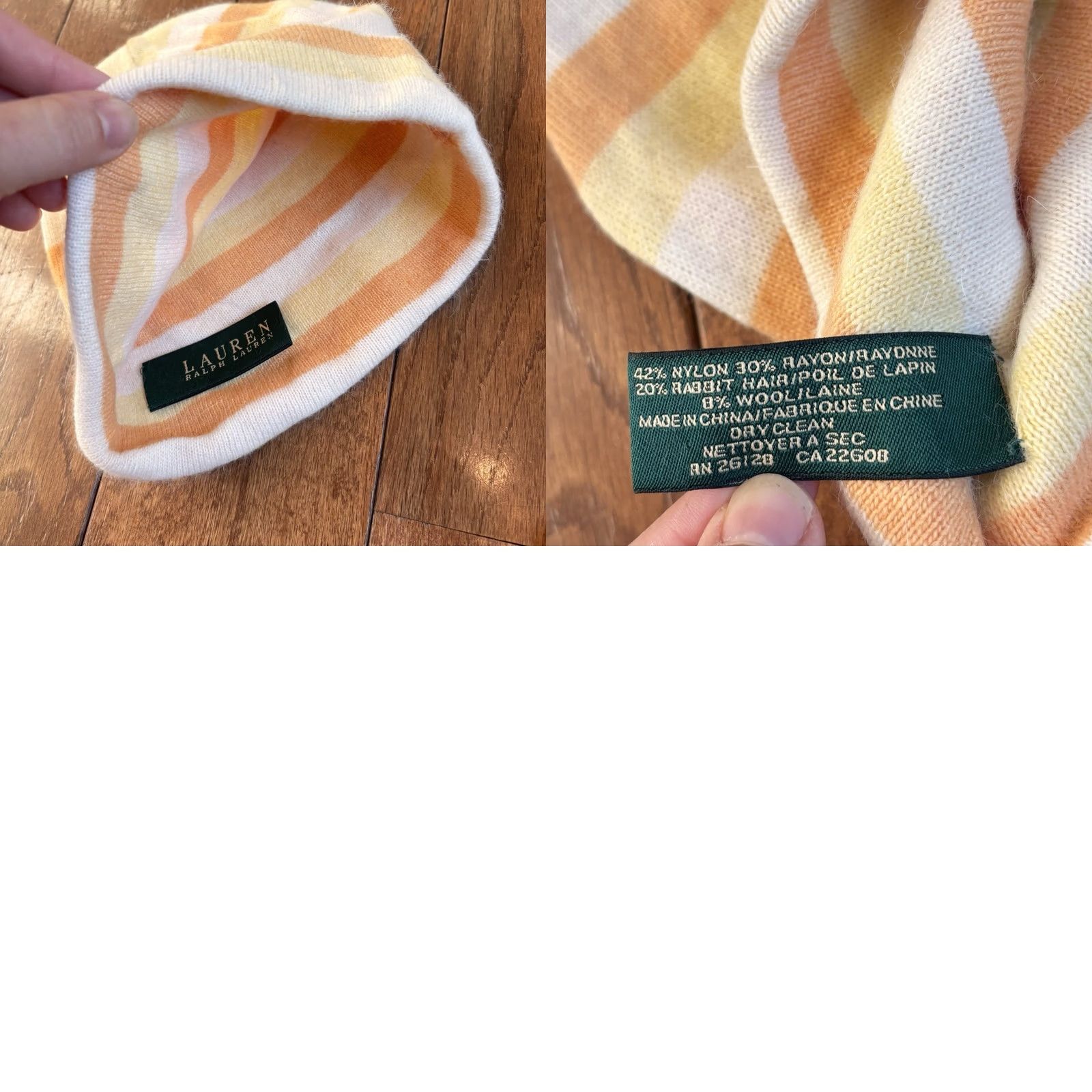Ralph Lauren Lauren Ralph Lauren Glove Beanie Orange White Stripes One Size Women Angora Nylon Wool Set Size ONE SIZE - 8 Thumbnail