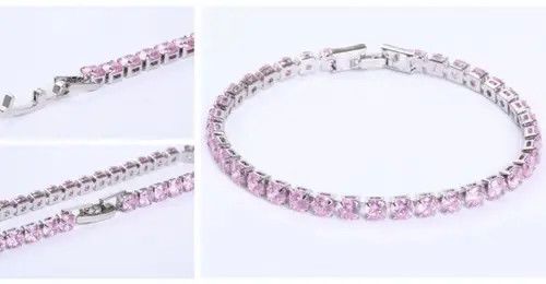 Sterling Silver Tamaki x Yuki 4mm Tennis Chain Sterling Silver Pink Bracelet Size ONE SIZE - 5 Thumbnail