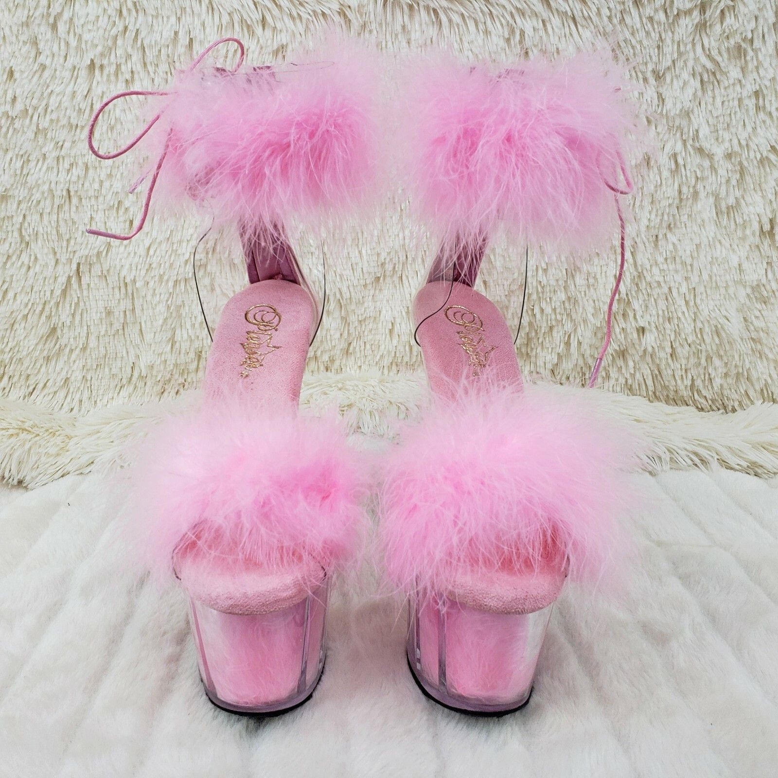 Other Adore 724 Baby Pink Marabou Platform Shoes Sandals 7" High H Size US 8 / IT 38 - 7 Thumbnail