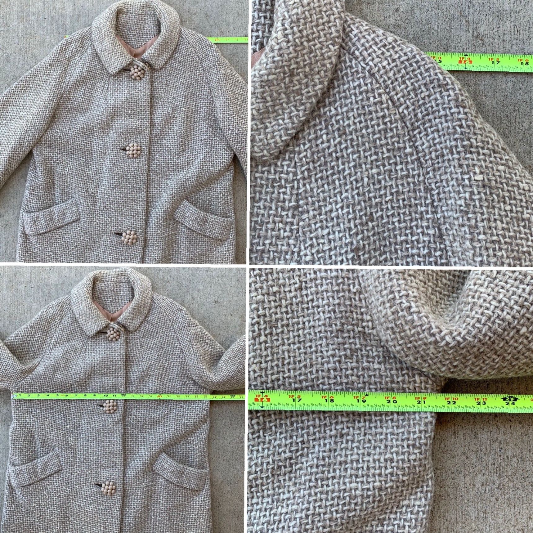 Vintage VINTAGE Union Label 1950s Coat Ladies Wool Tweed M/L Beige Rockabilly USA" Size M / US 6-8 / IT 42-44 - 7 Thumbnail
