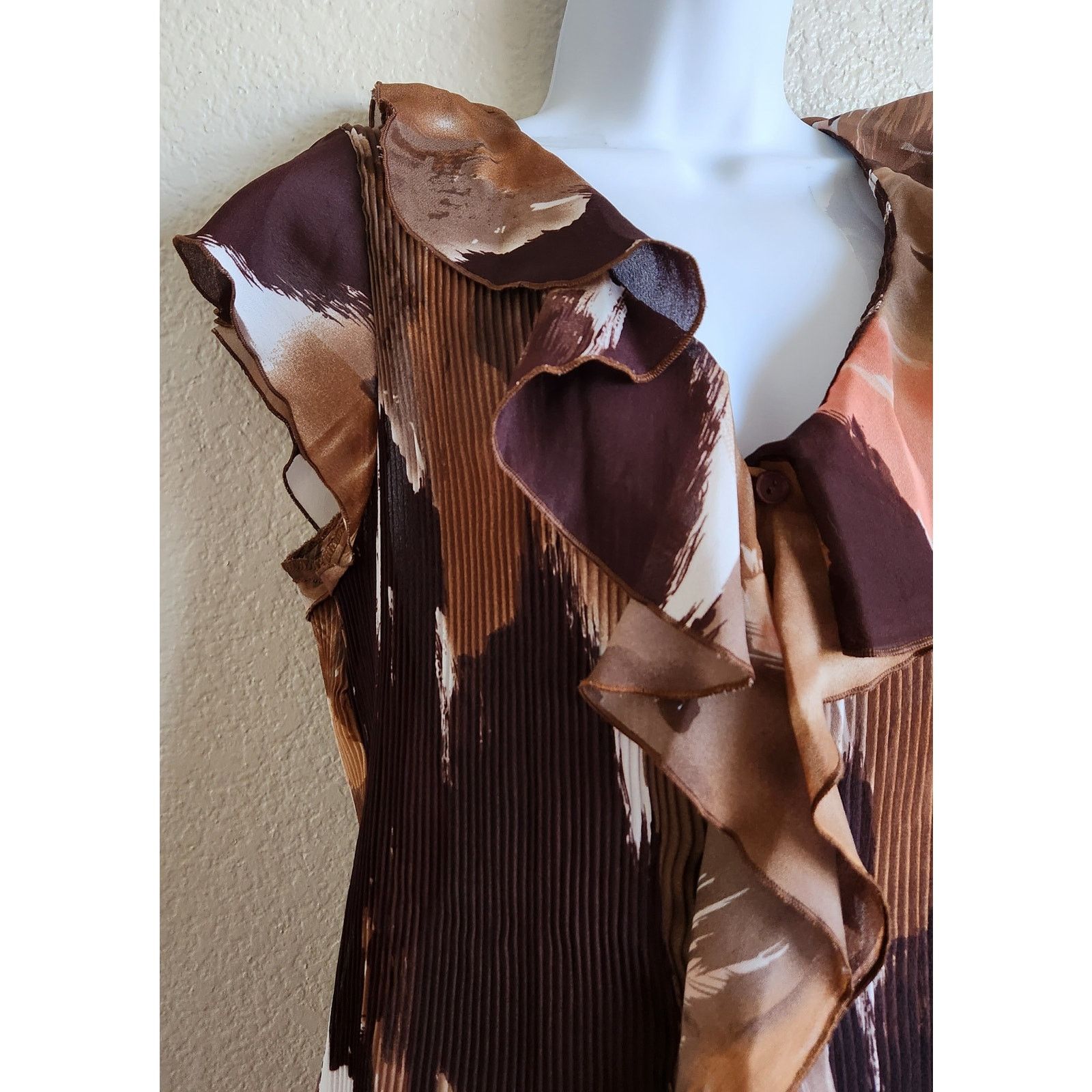 Other Cato Brown Peach Accordion Pleated Button Up Ruffled Top XL Size XL / US 12-14 / IT 48-50 - 2 Thumbnail
