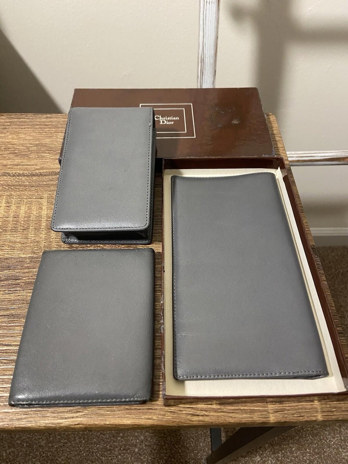 Dior 3piece Dior gray leather cigarette case + short/long wallets Size ONE SIZE - 2 Thumbnail