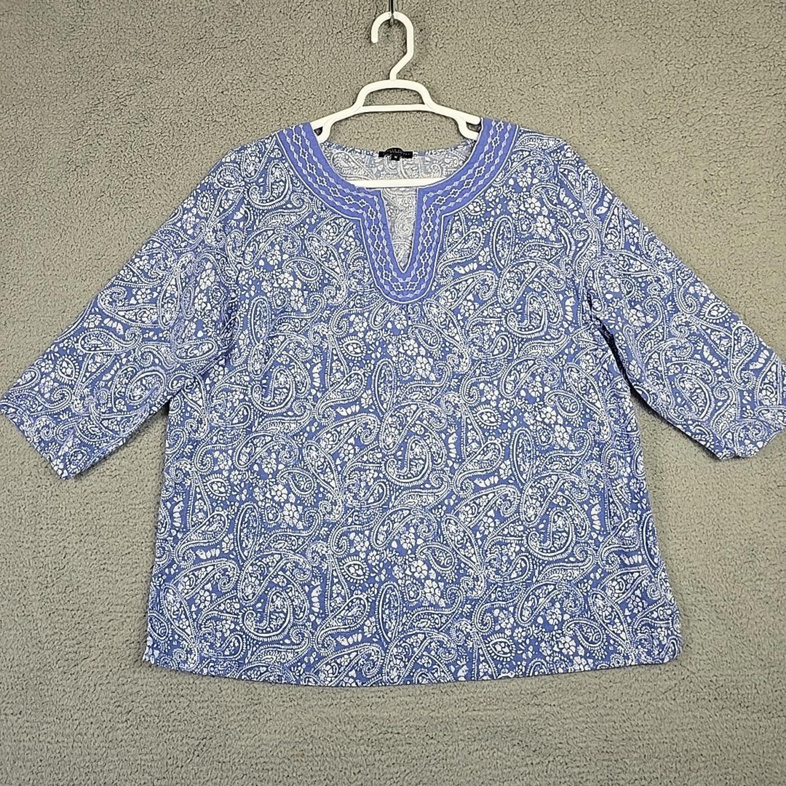 Other Carole Little Blue/White 3/4 Sleeve Linen Blend Shirt Sz 1X Size XL / US 12-14 / IT 48-50 - 2 Thumbnail