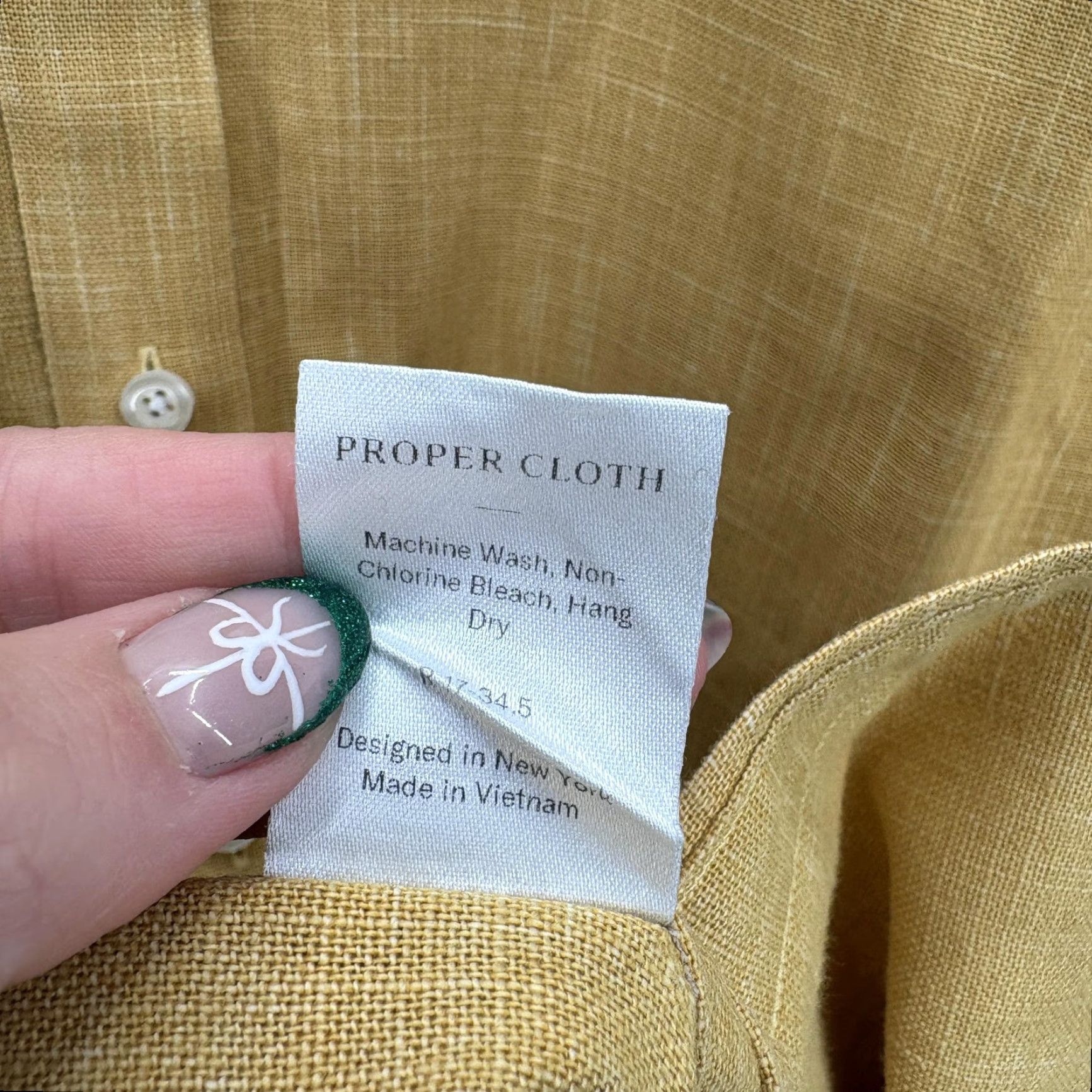 Proper Cloth Proper Cloth Shirt Mens 17 34.5 Mustard Yellow Cotton Button Front Long Sleeve Dress Shirt Mens Size US XL / EU 56 / 4 - 5 Thumbnail