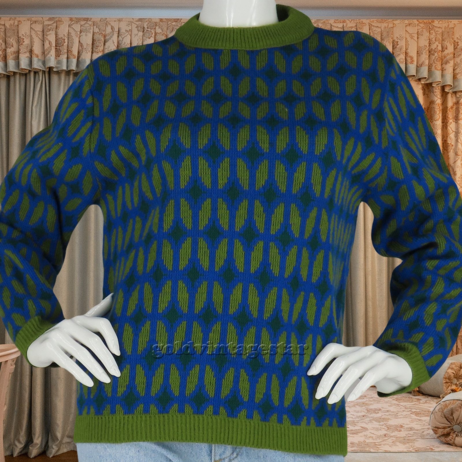 70s Vintage Beeline Geometric Mod Knit Pullover Sweater M